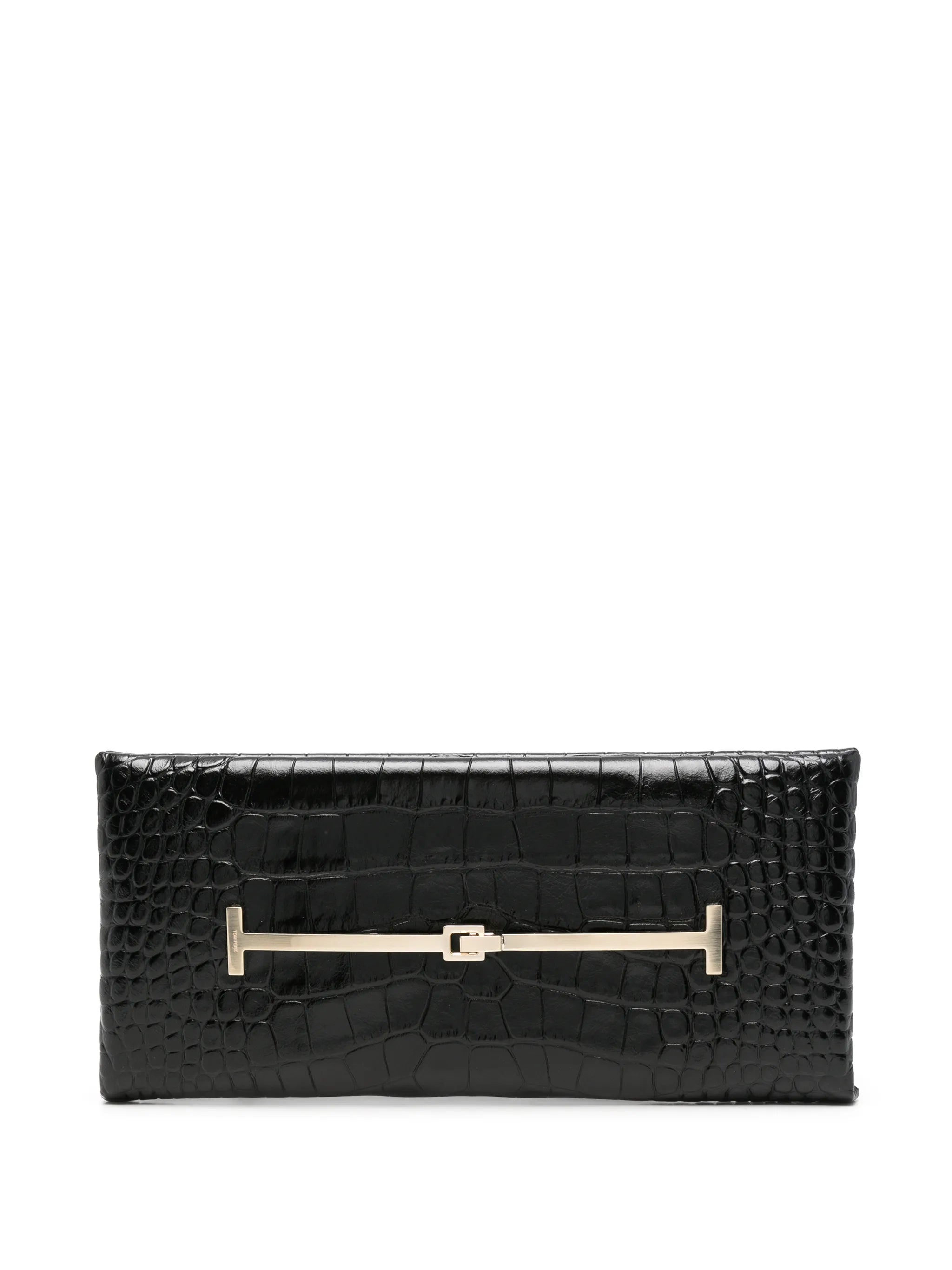 T-bar croc-effect clutch bag