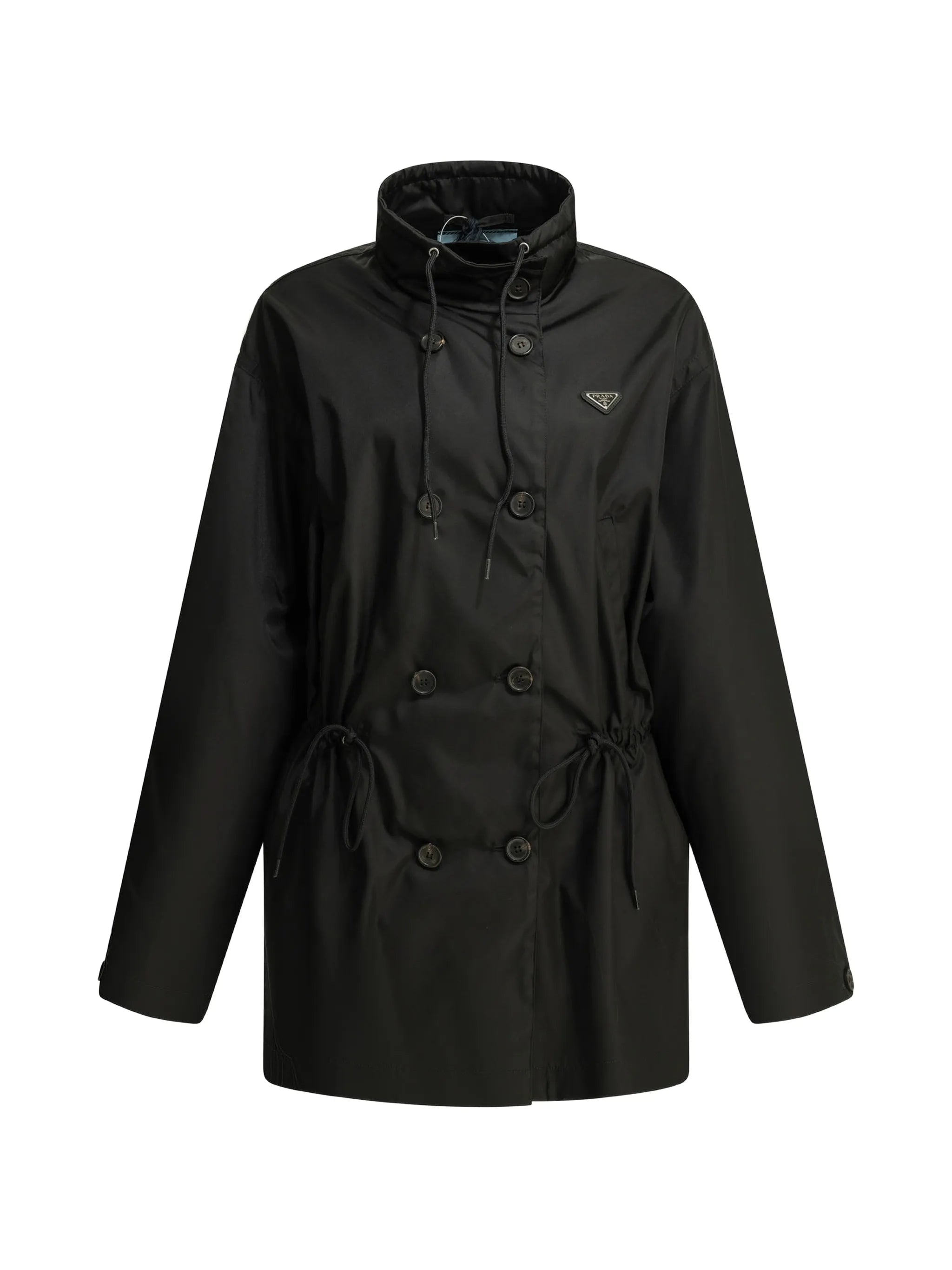 double-breasted drawstring coat