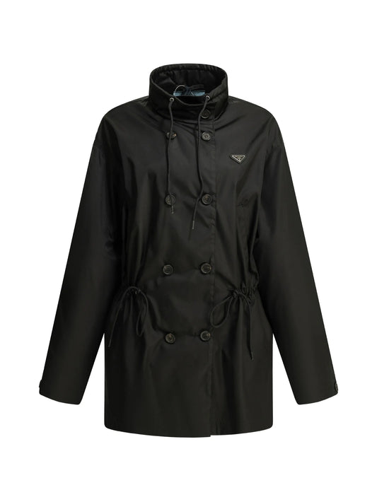double-breasted drawstring coat
