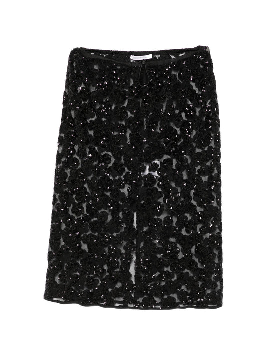 Bria sequin-embellished floral midi skirt