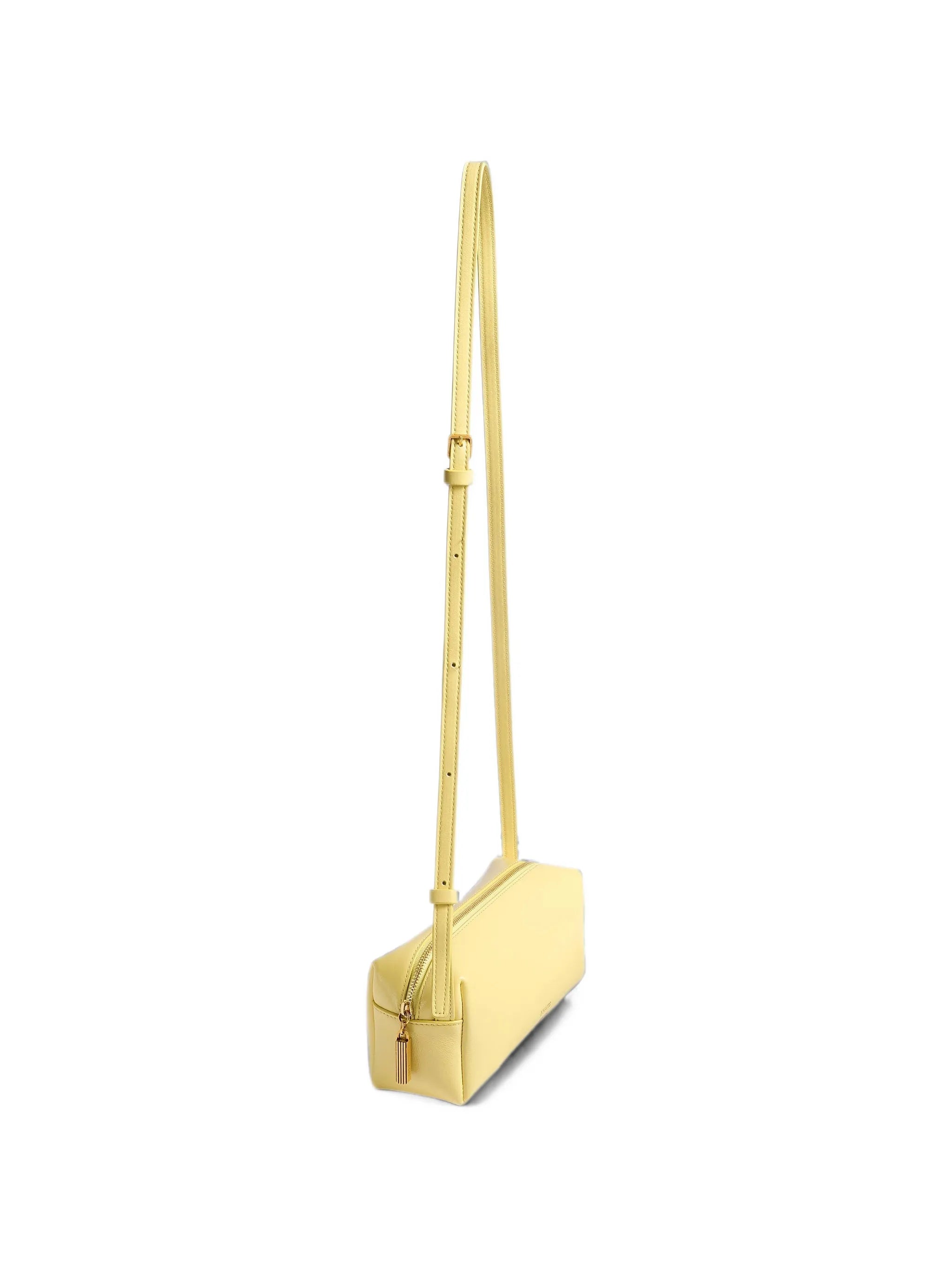 mini Kye crossbody bag in pale-yellow crackle-patent leather