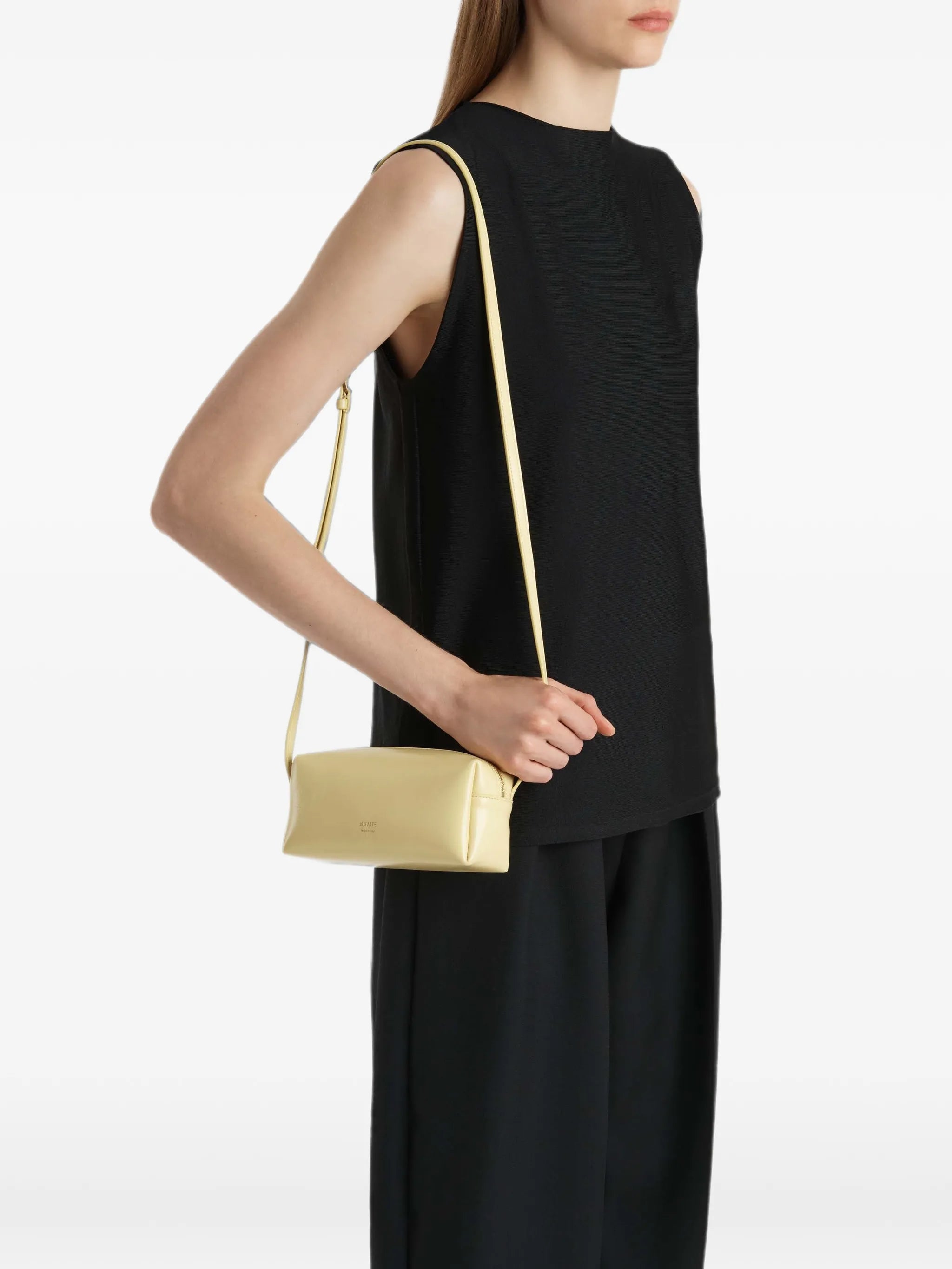 mini Kye crossbody bag in pale-yellow crackle-patent leather