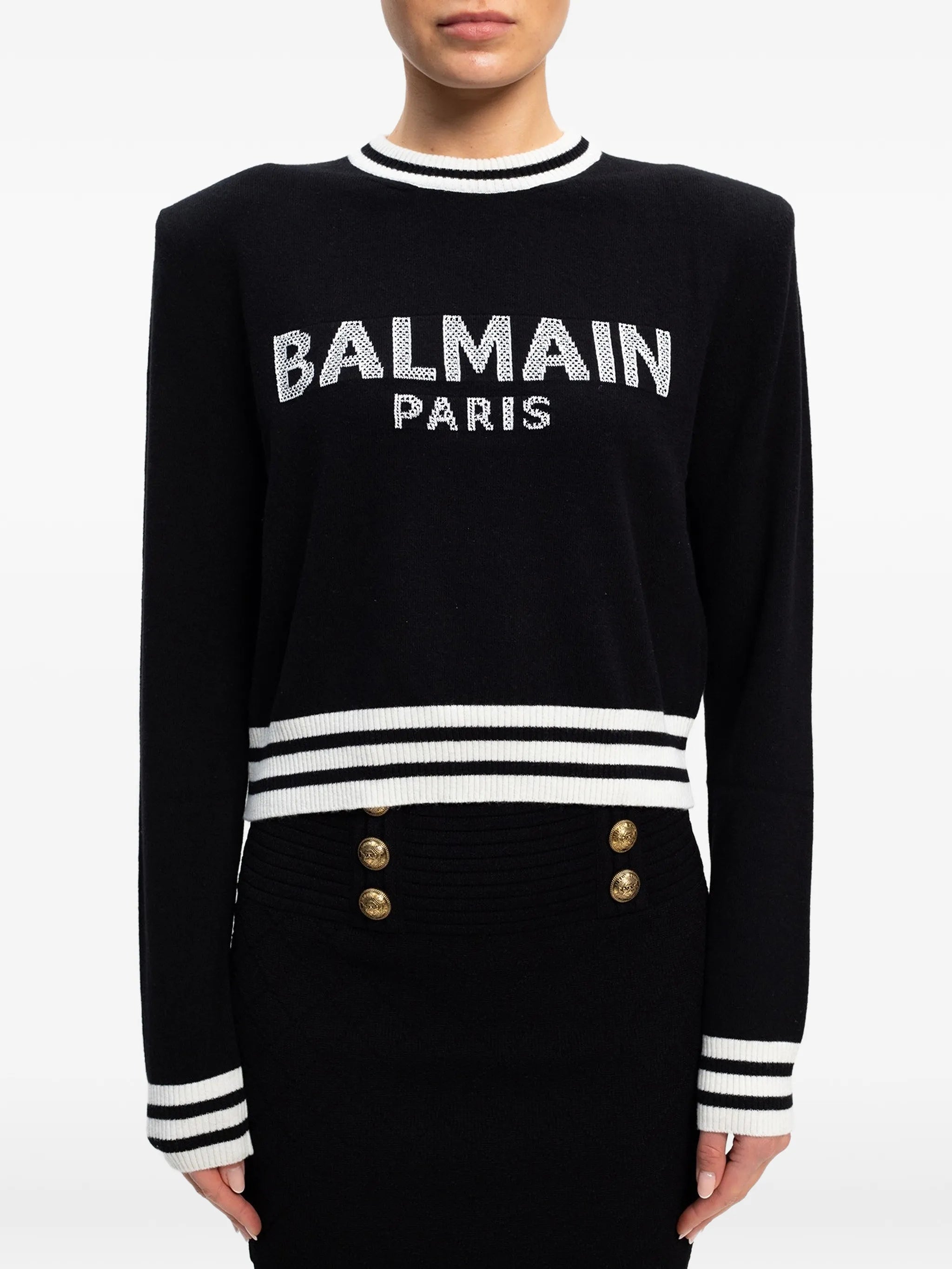 logo-intarsia striped-trim sweater