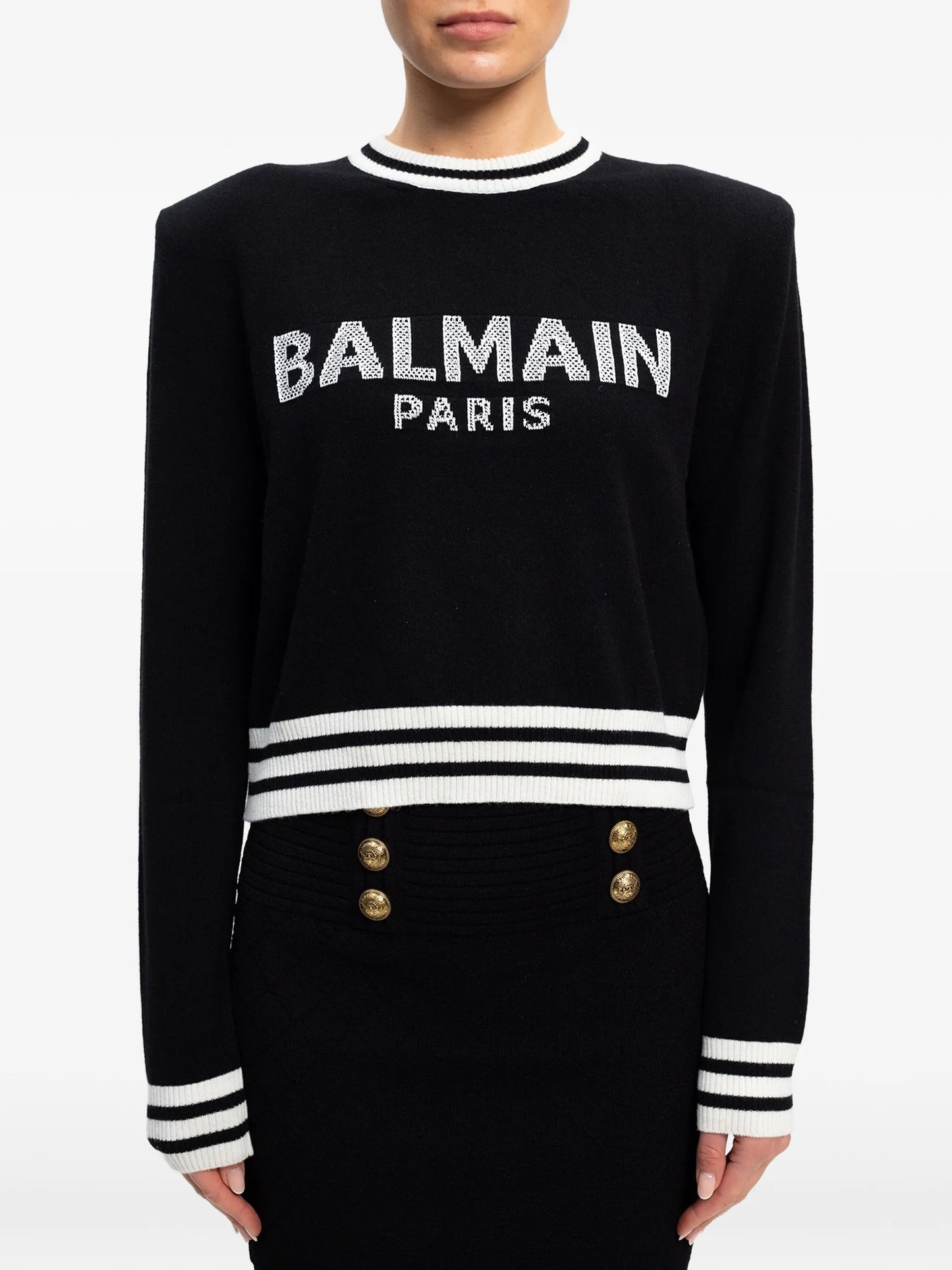 logo-intarsia striped-trim sweater