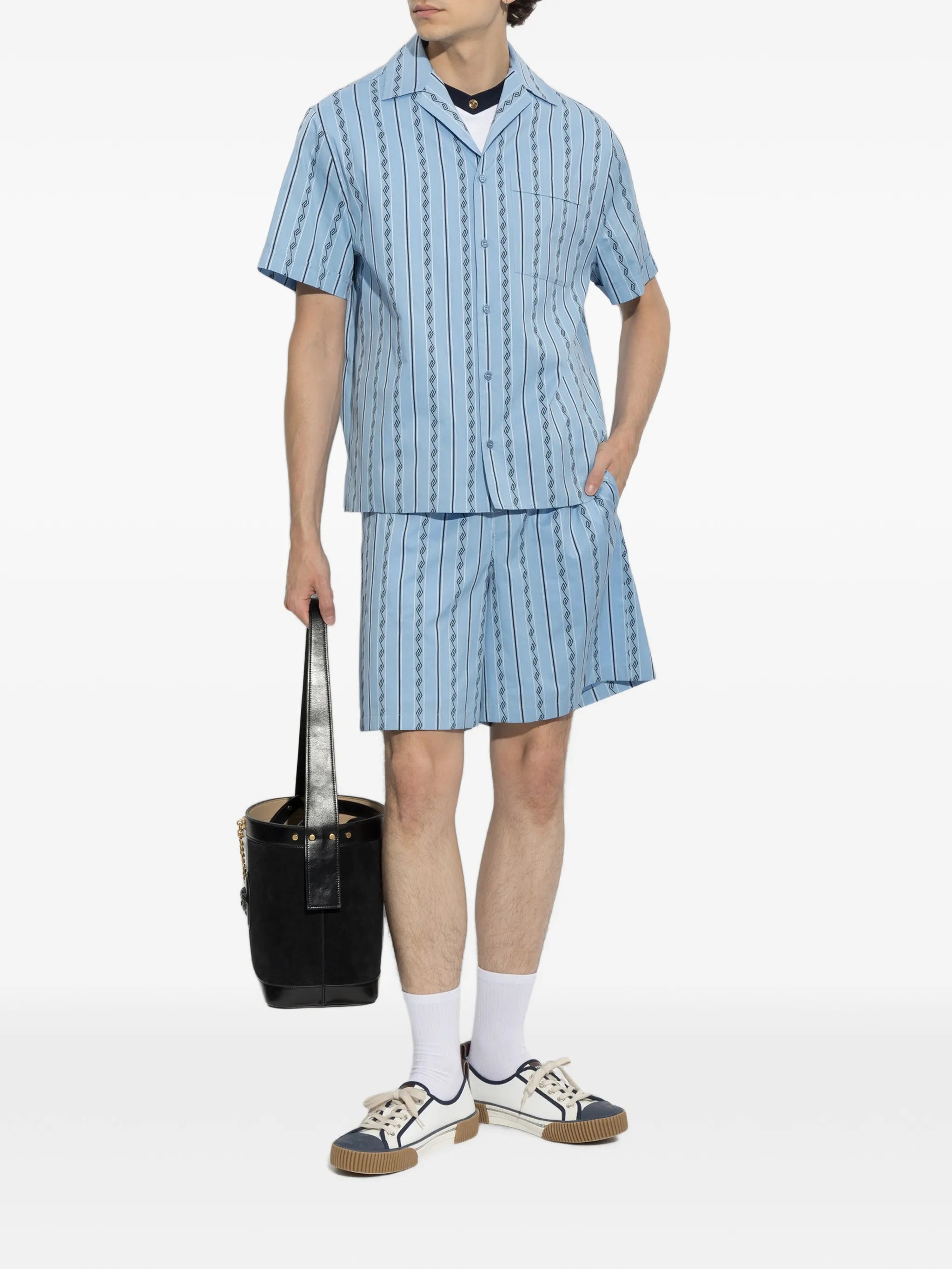 Greca-pattern striped shorts