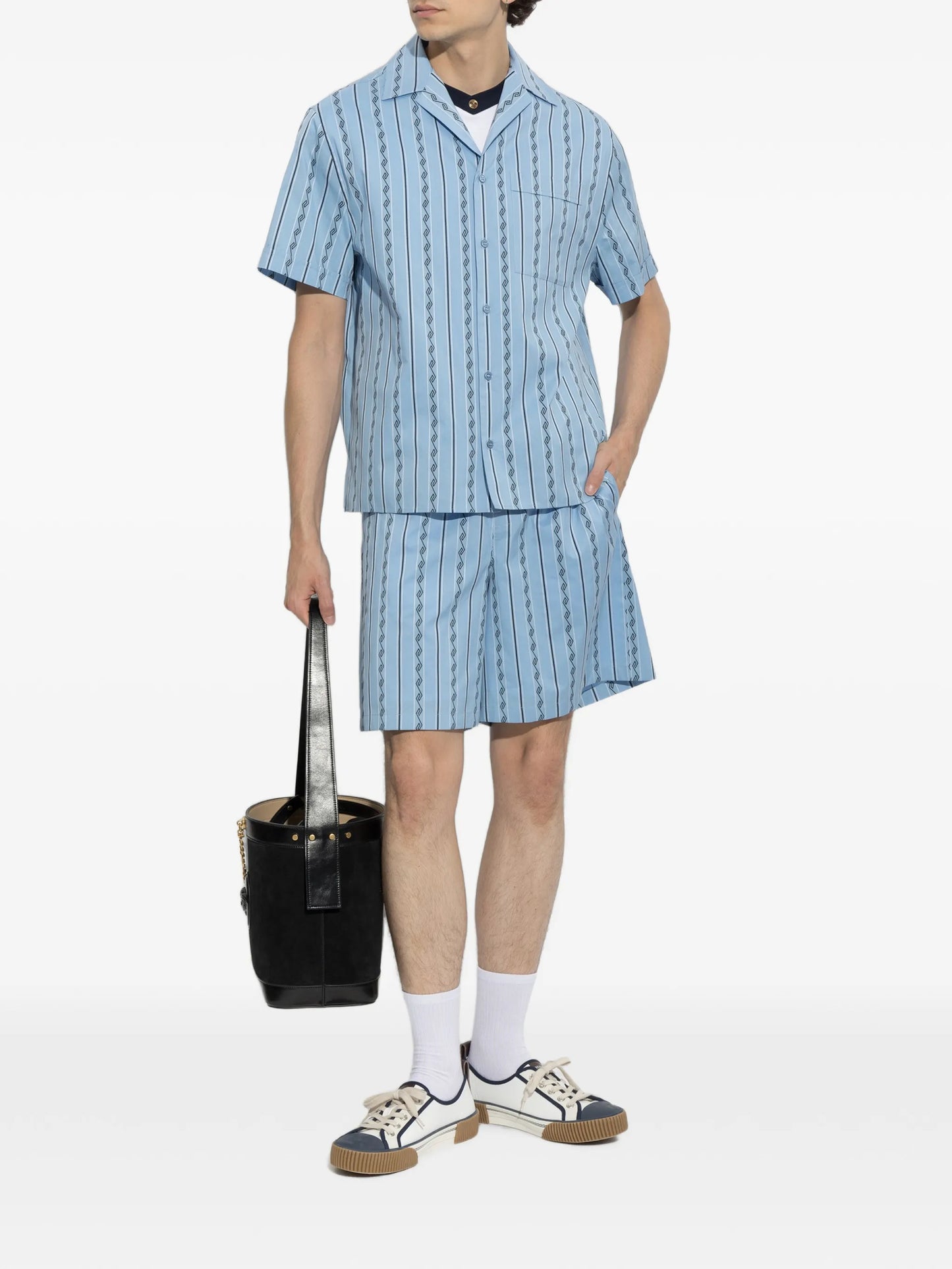 Greca-pattern striped shorts