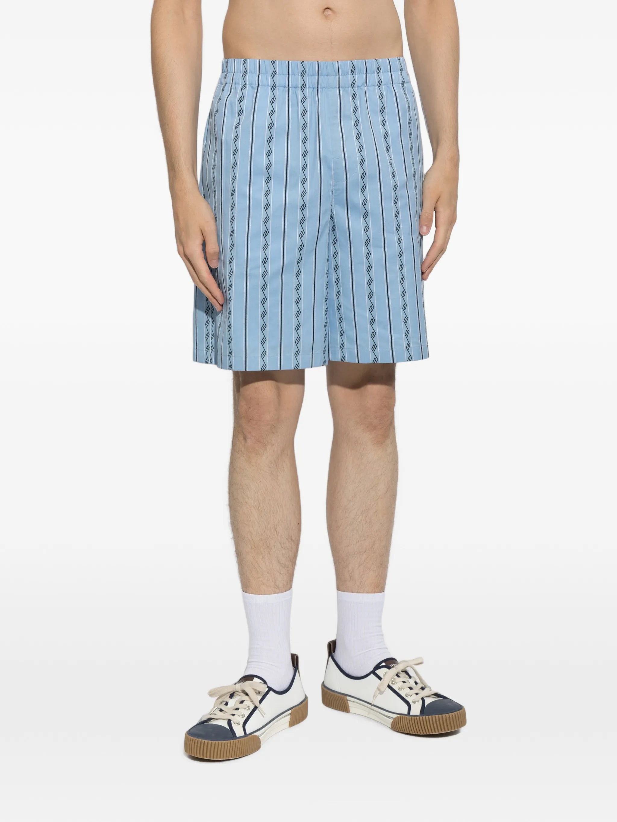 Greca-pattern striped shorts