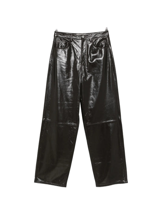 lacquer baggy leather trousers