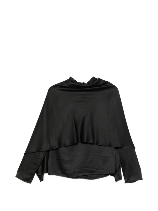 satin draped-cape blouse