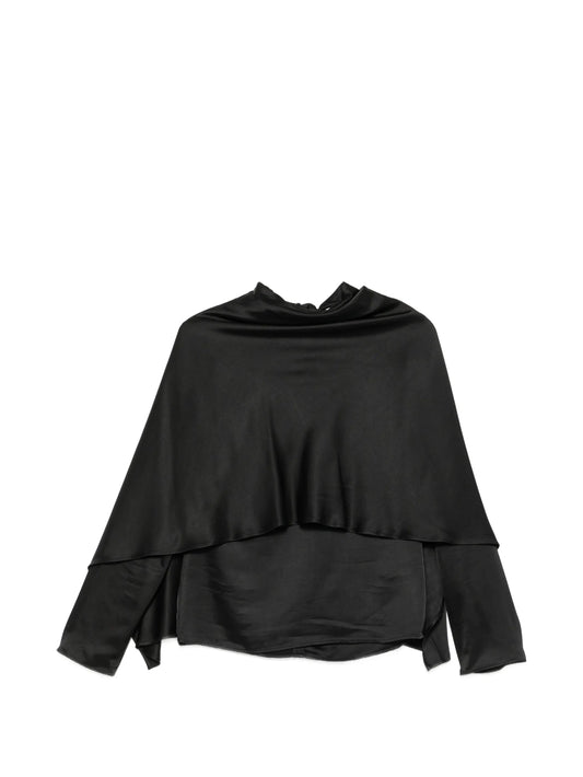 satin draped-cape blouse