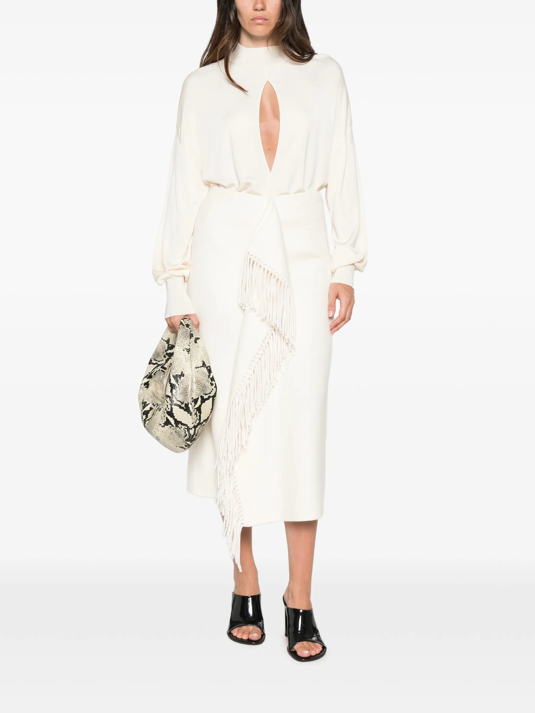 double-faced fringe midi skirt
