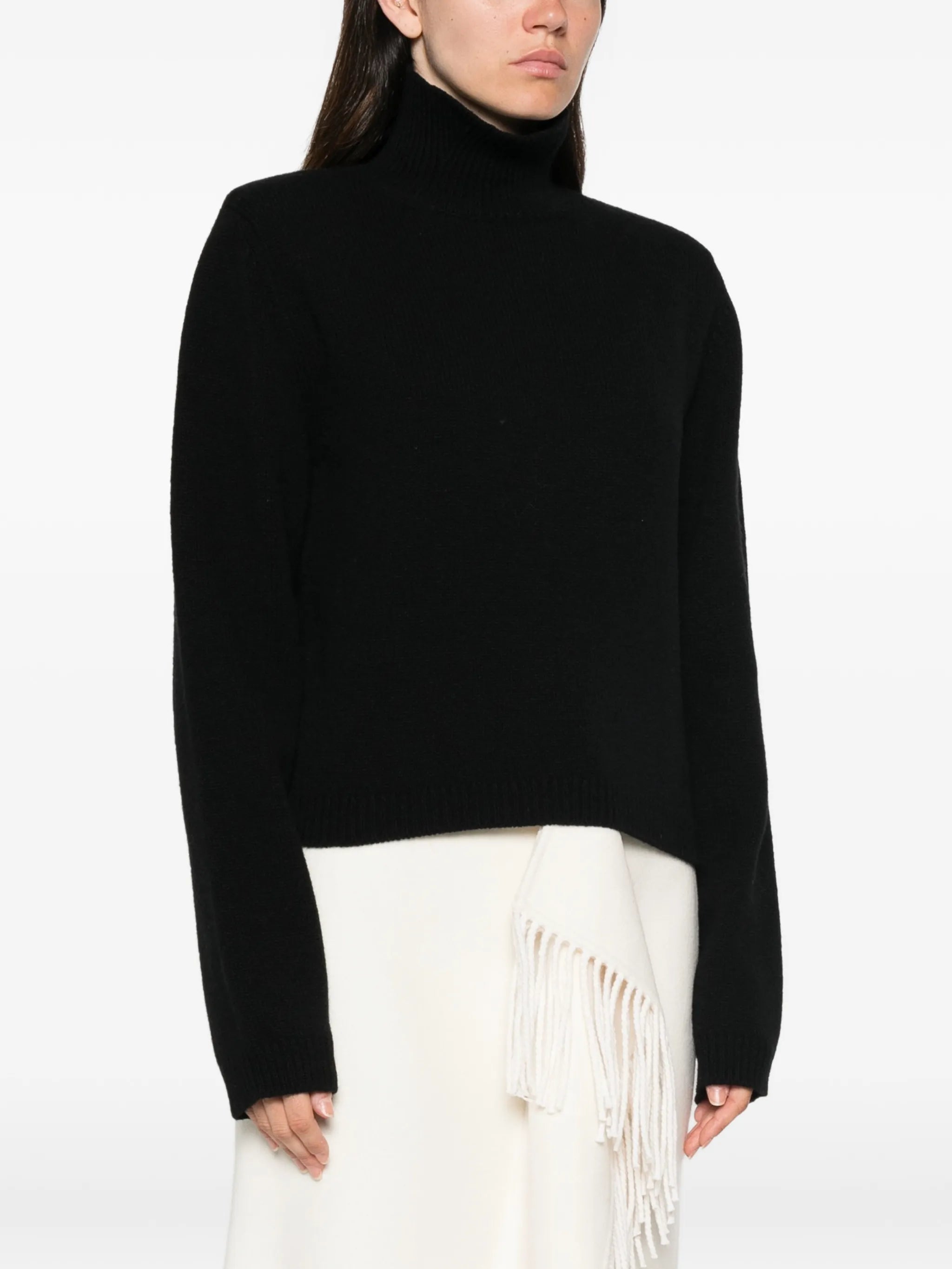 statement-shoulder turtleneck sweater