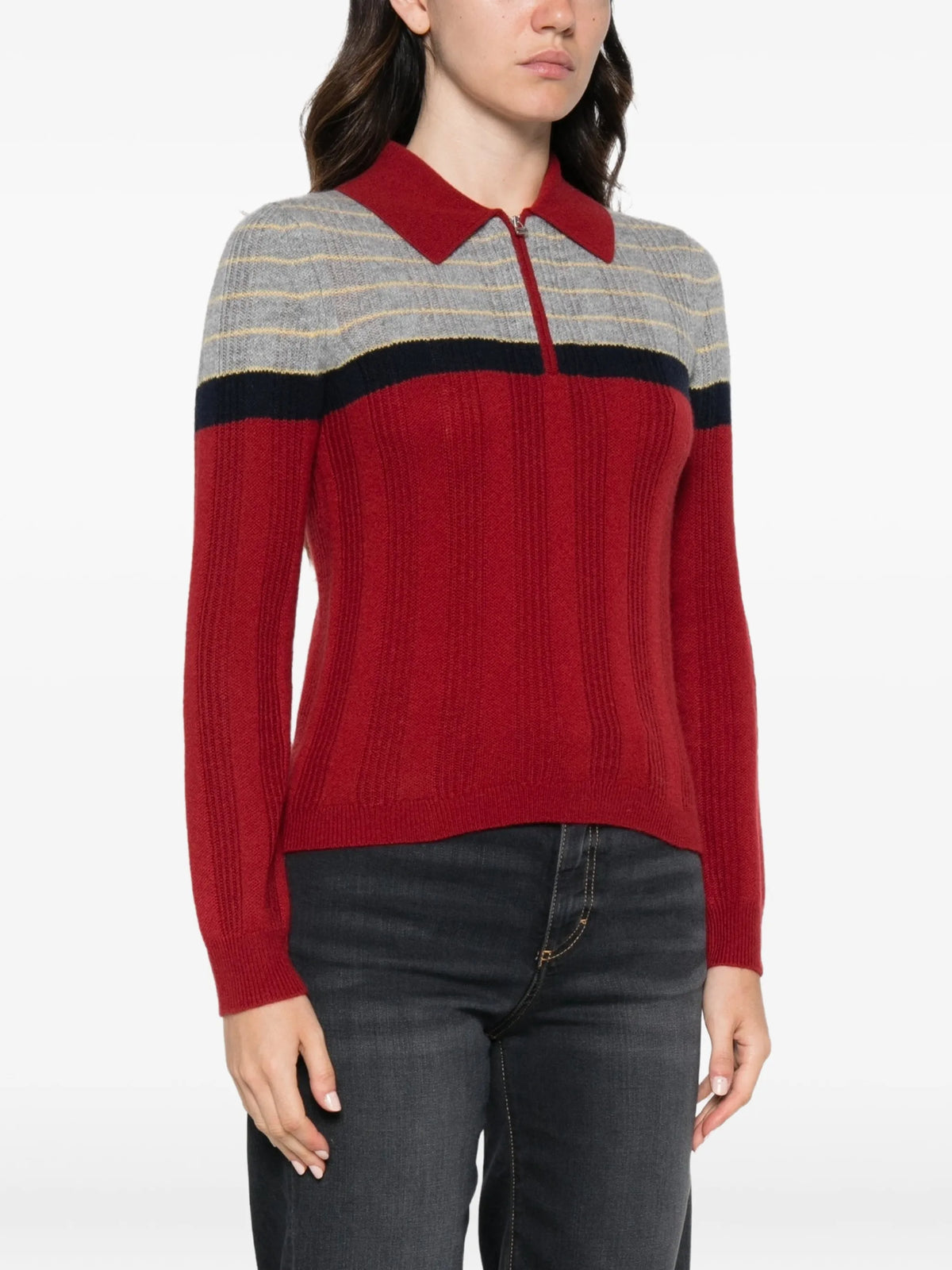 Track striped ribbed-knit sweater