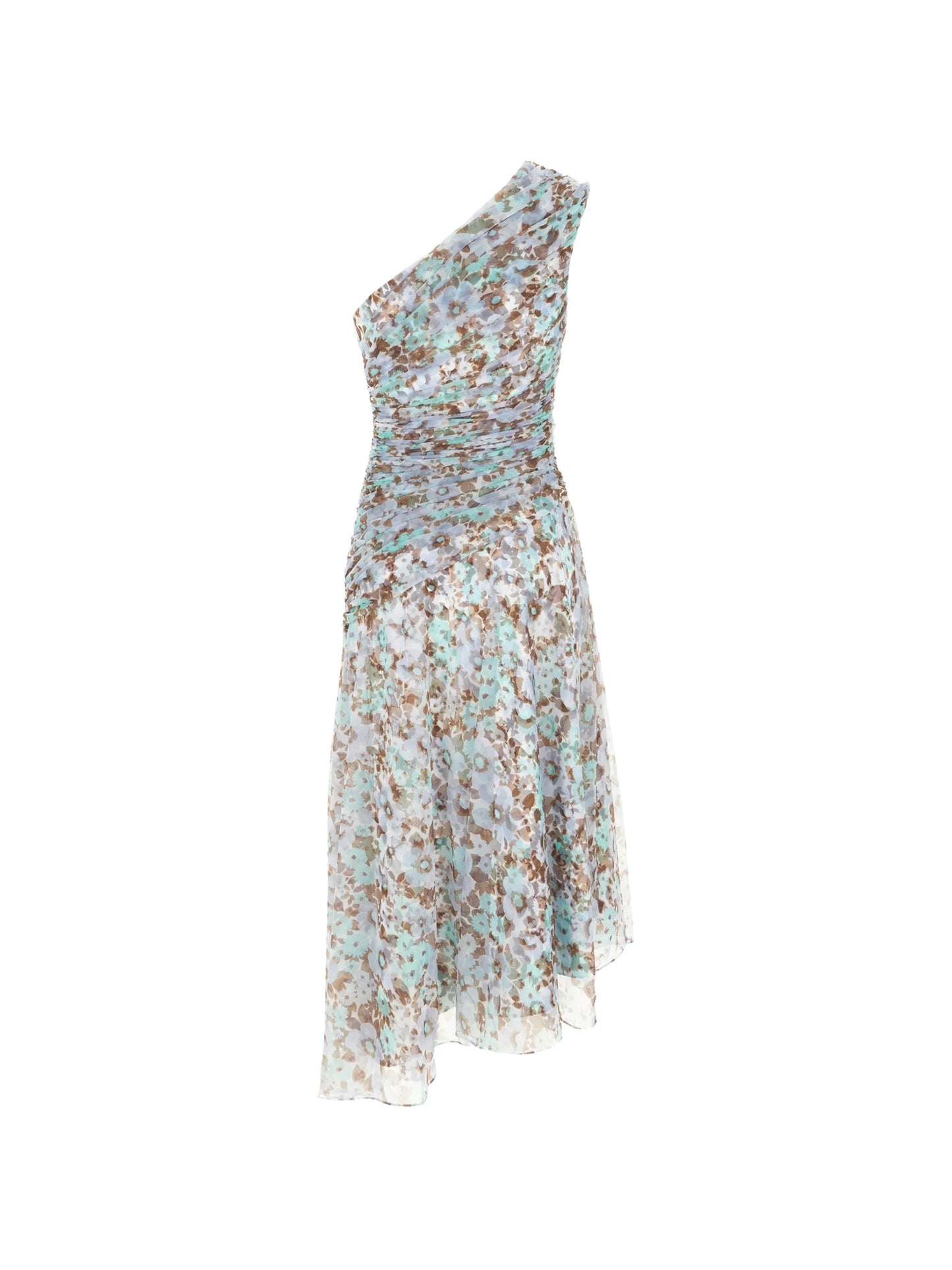 one-shoulder floral-print asymmetric dress