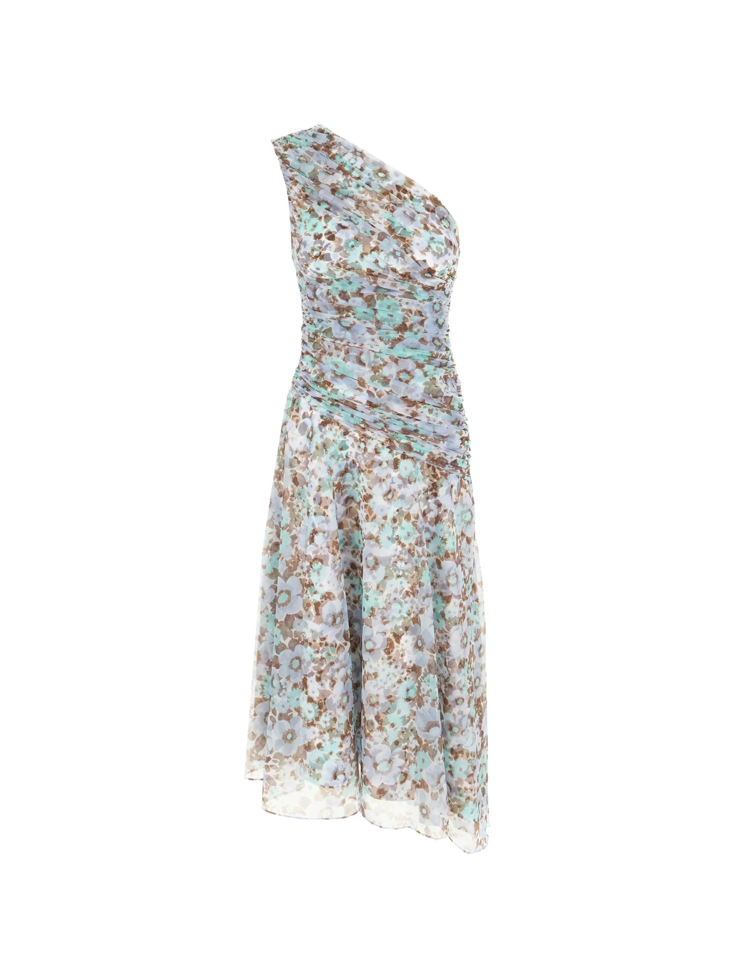 one-shoulder floral-print asymmetric dress