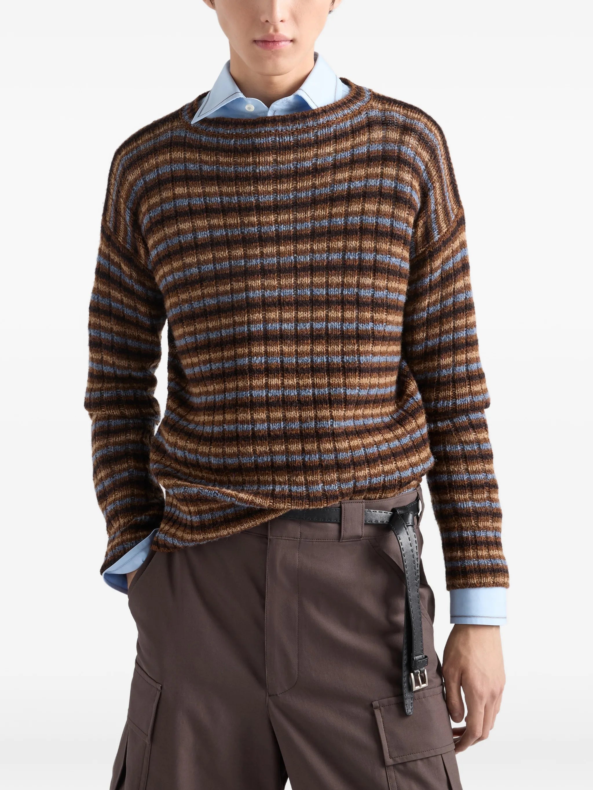 striped open-knit sweater