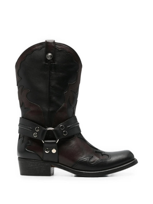 harness-detail embroidered boots