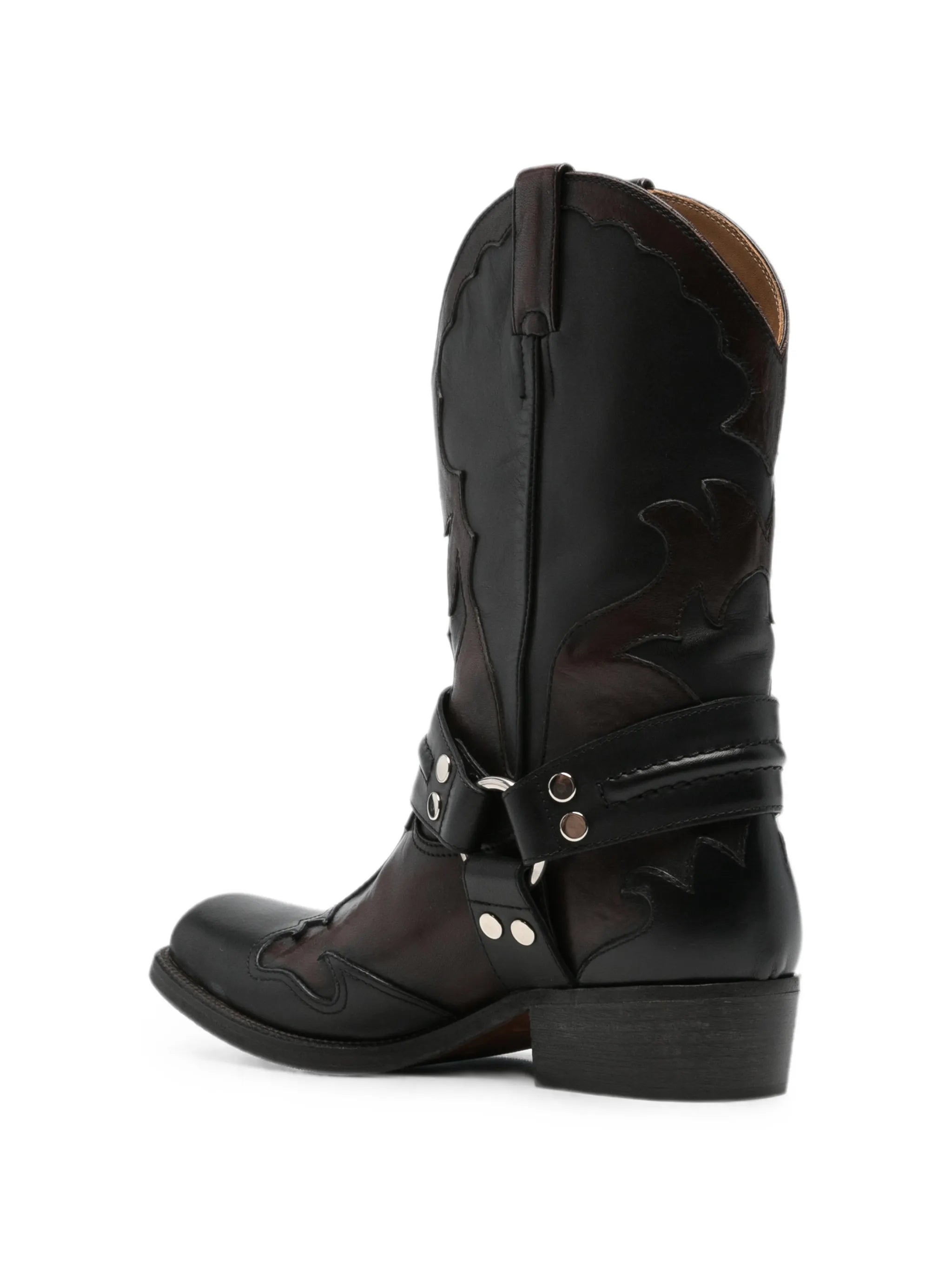 harness-detail embroidered boots