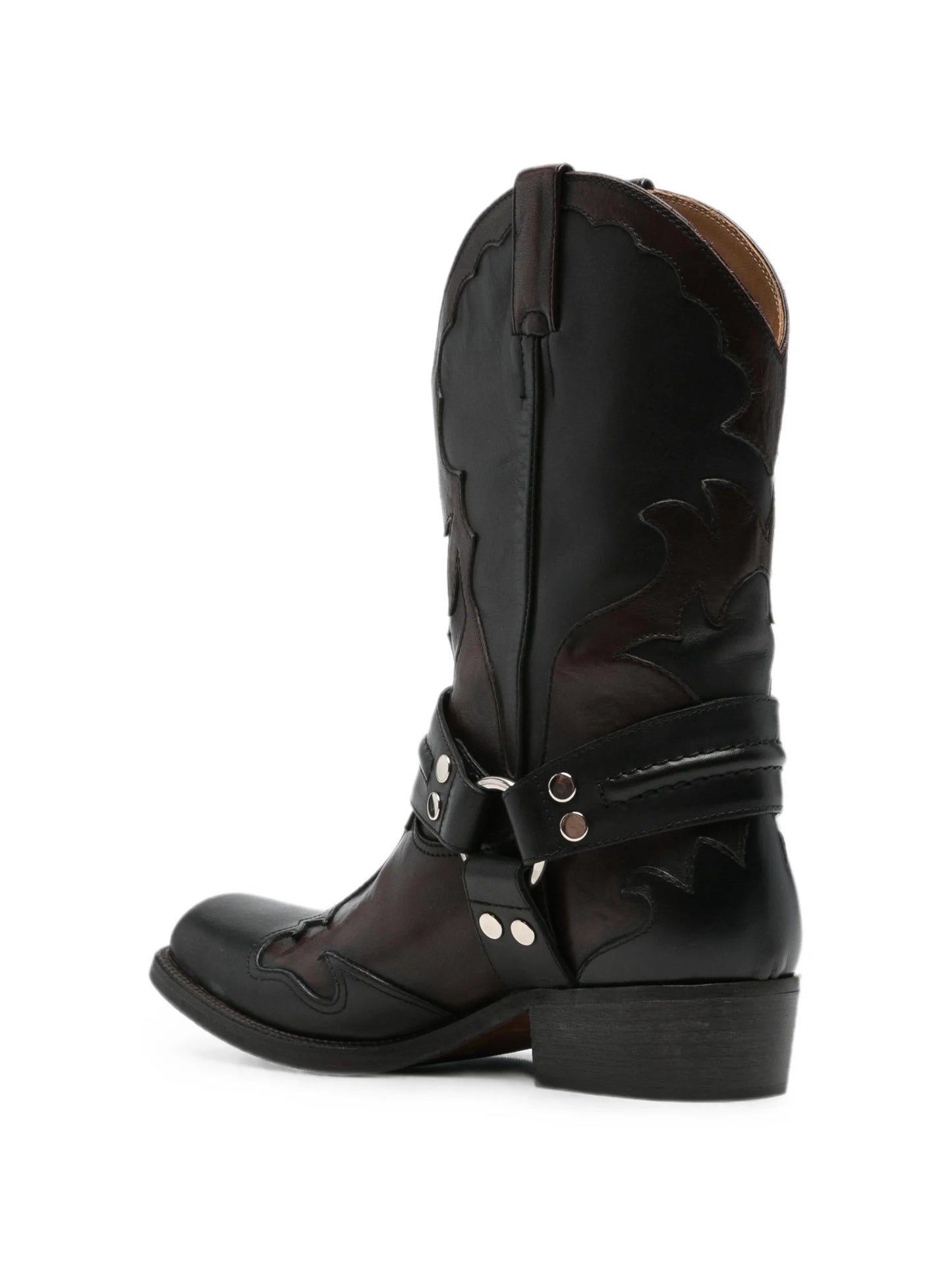 harness-detail embroidered boots