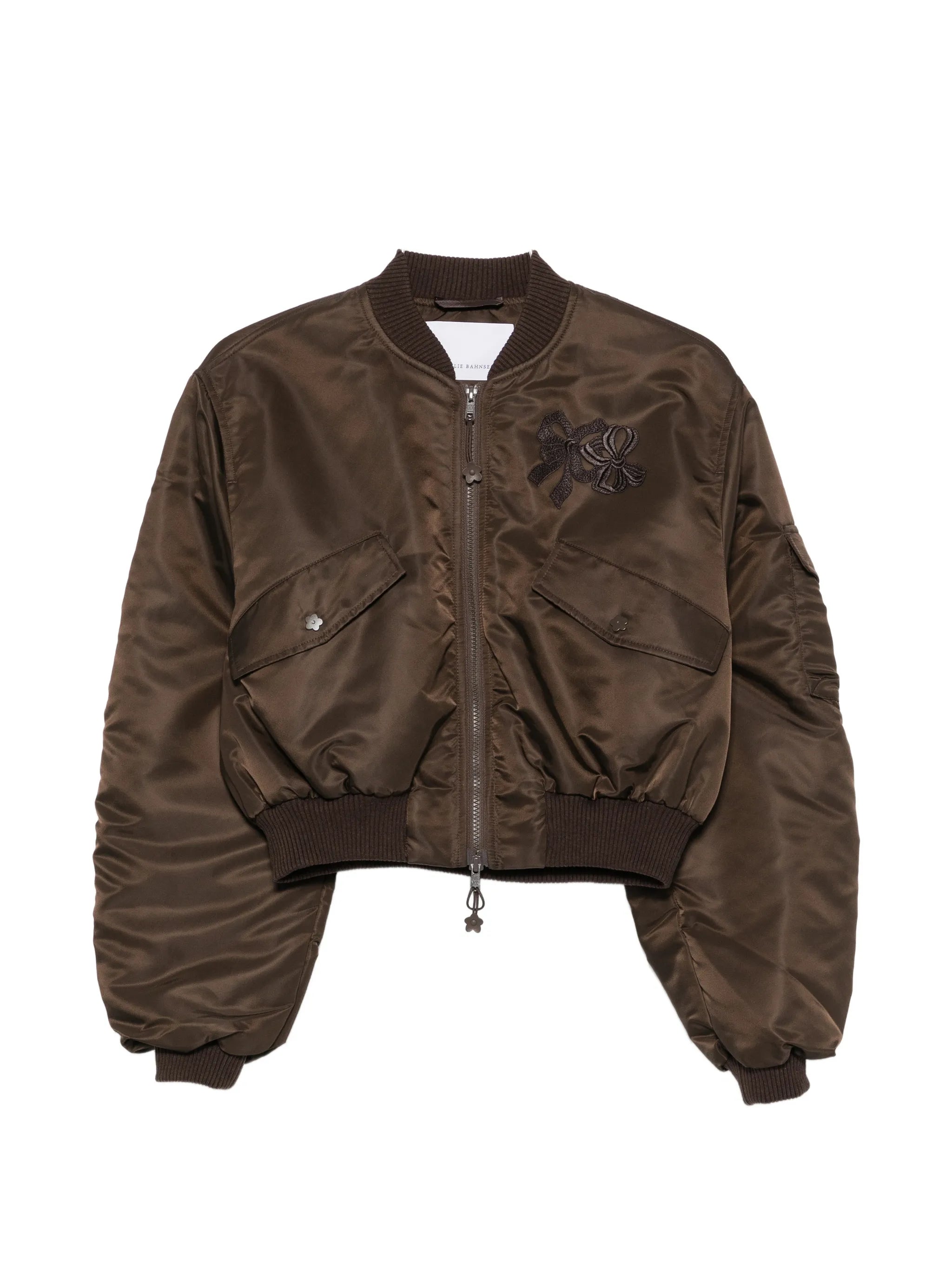 ruched-sleeve cropped bomber jacket