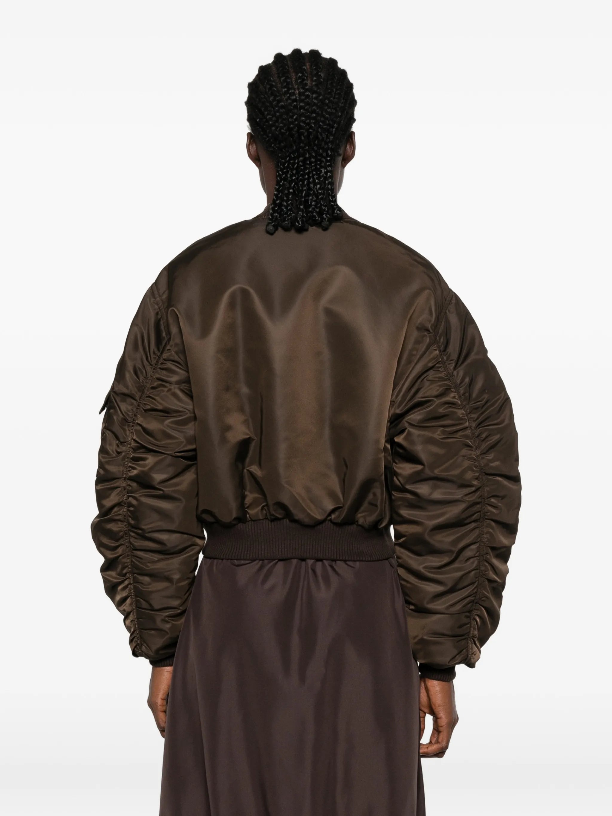 ruched-sleeve cropped bomber jacket
