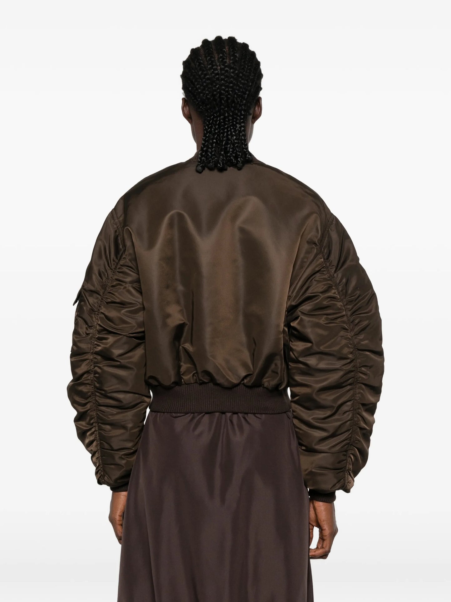 ruched-sleeve cropped bomber jacket