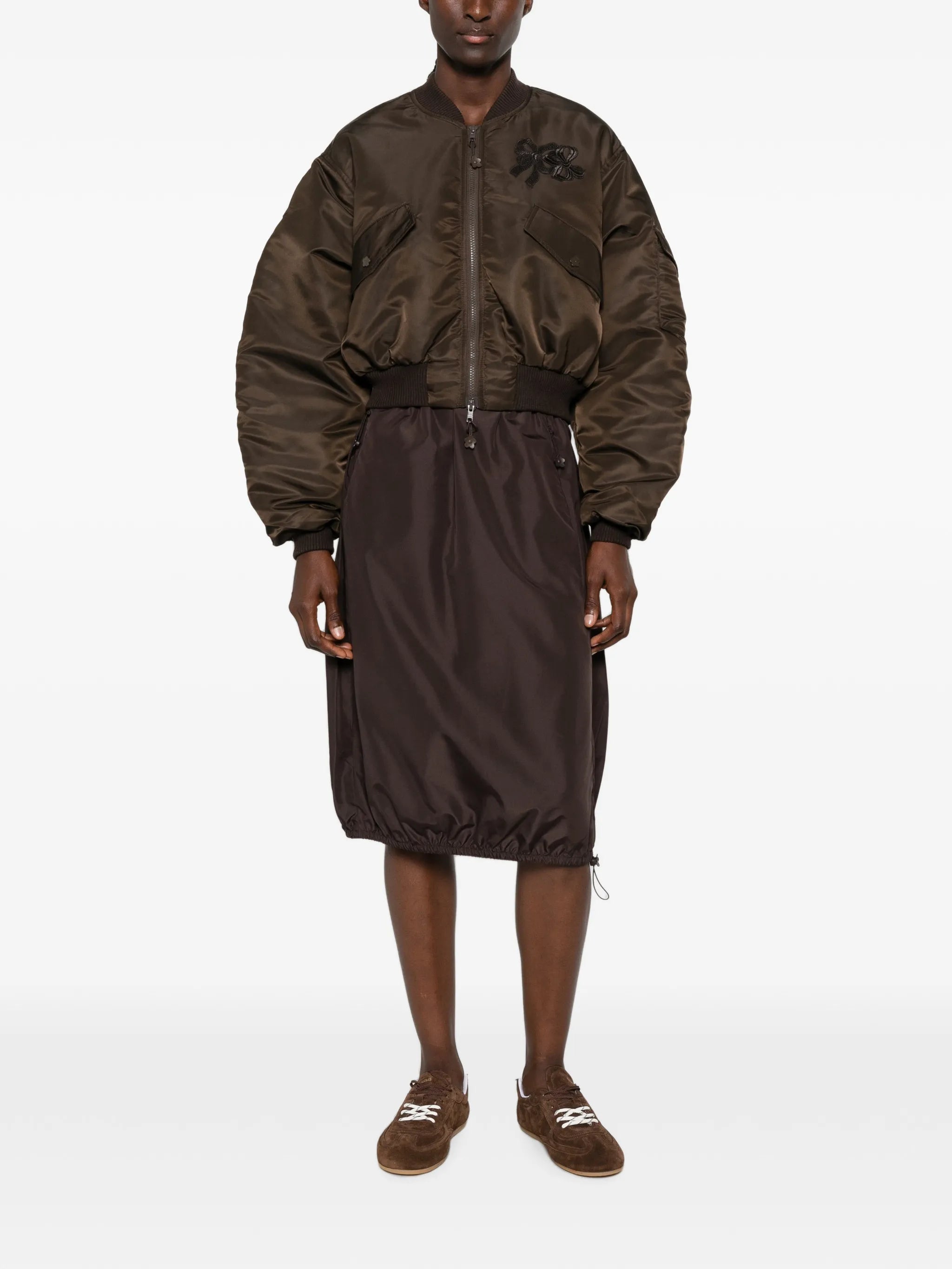ruched-sleeve cropped bomber jacket