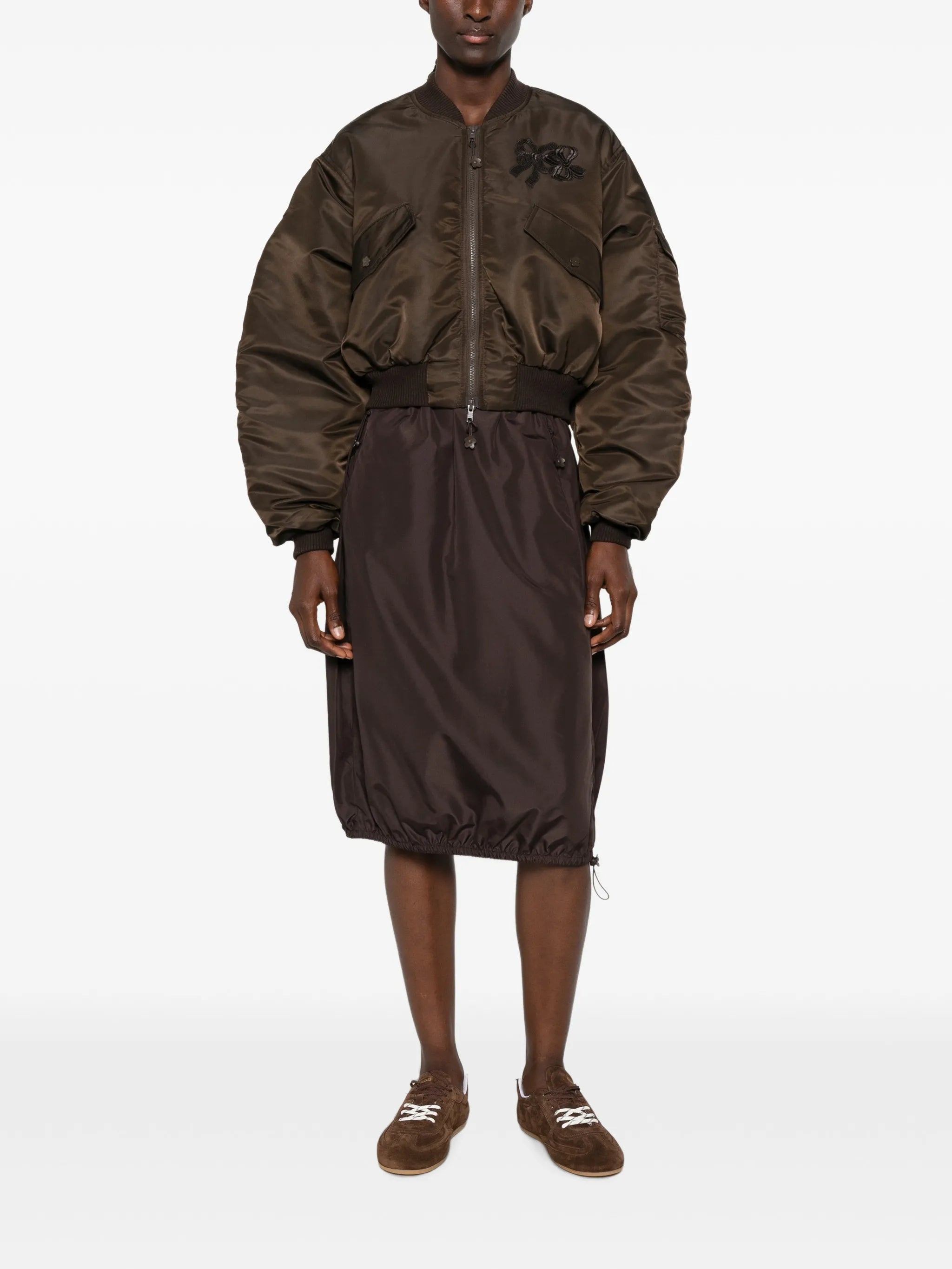 ruched-sleeve cropped bomber jacket