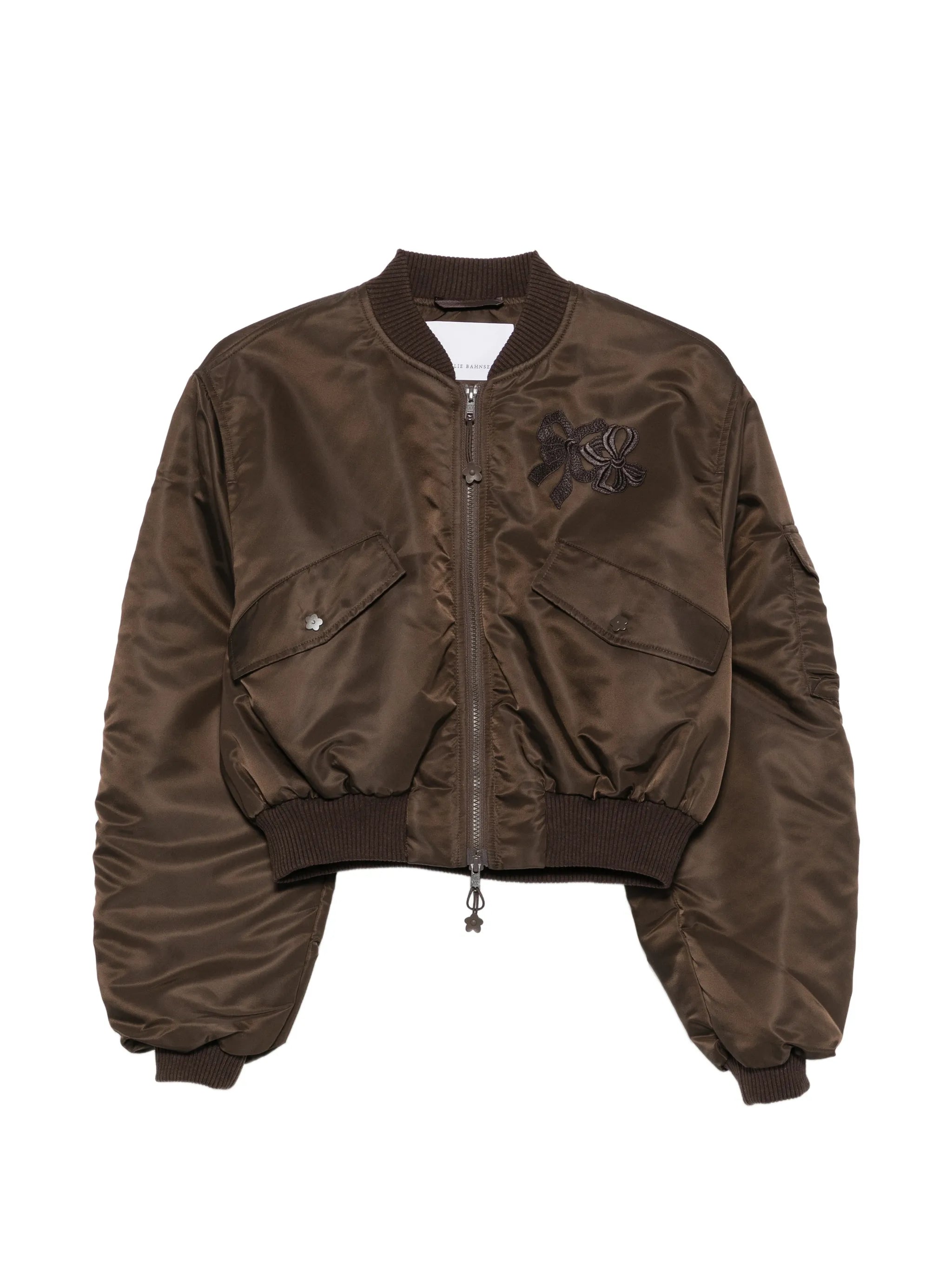ruched-sleeve cropped bomber jacket