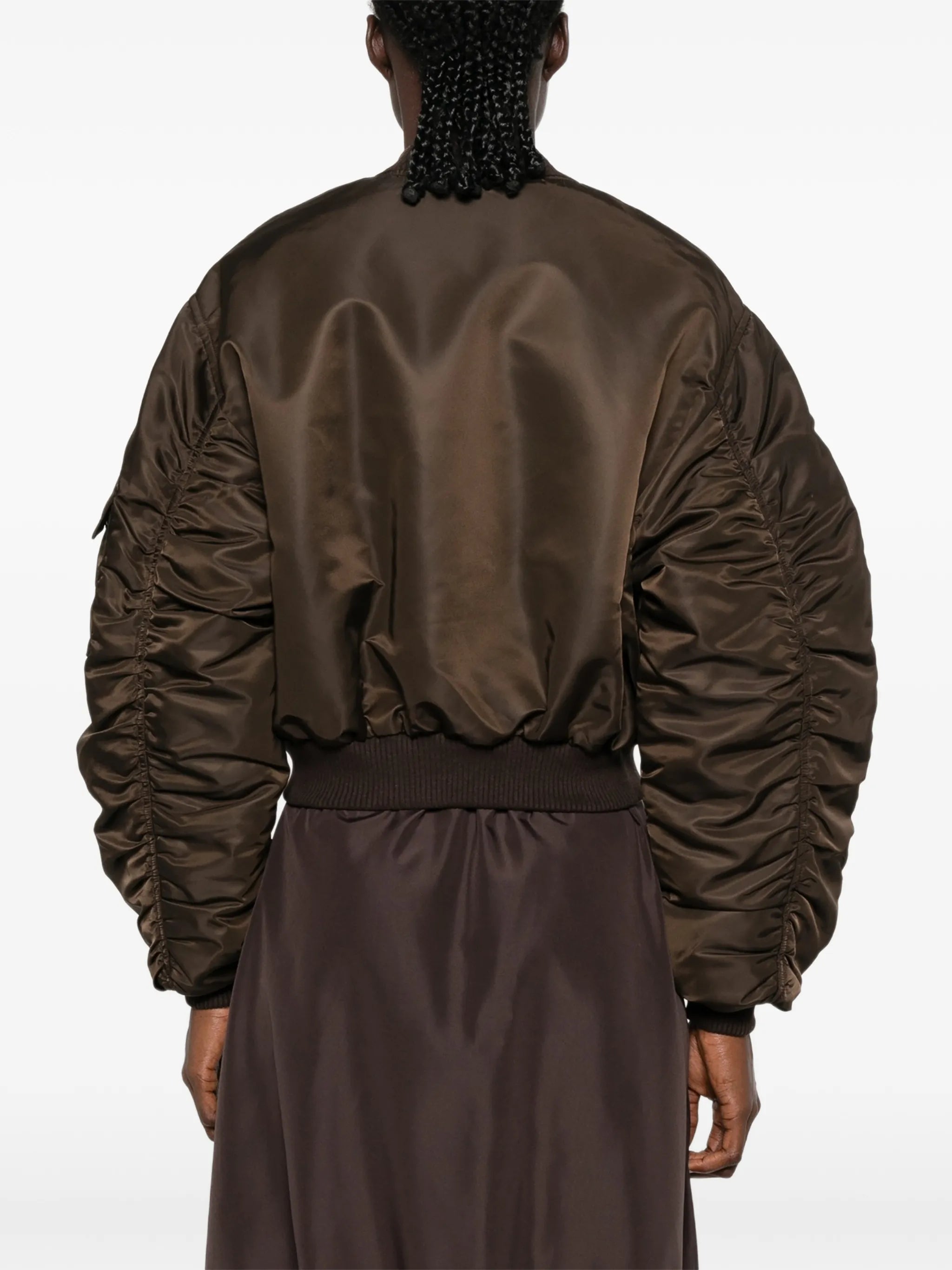 ruched-sleeve cropped bomber jacket