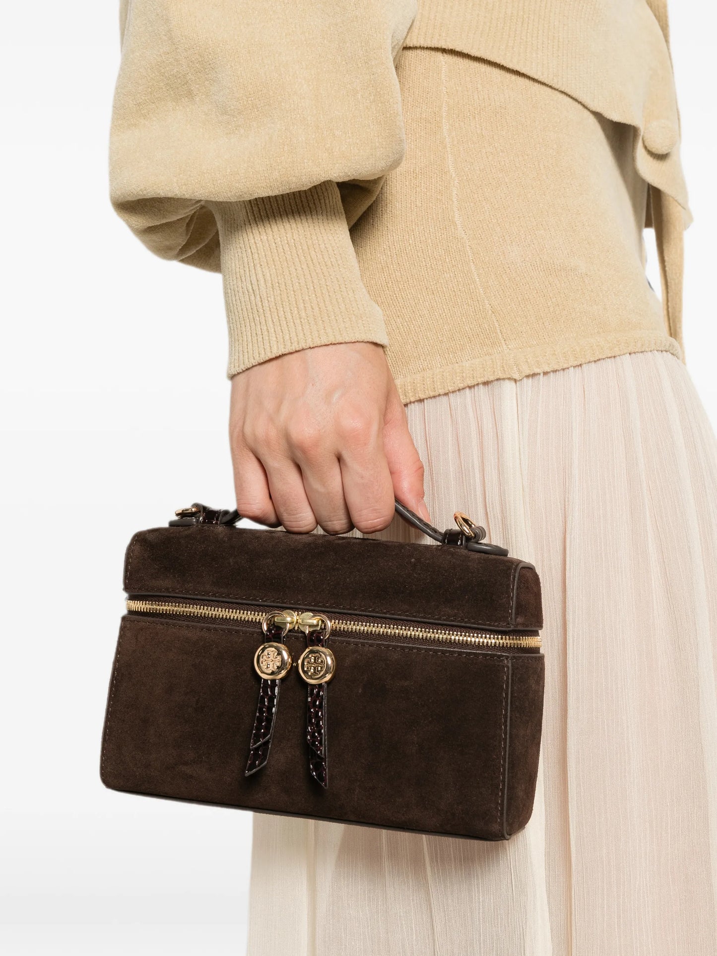 Romy logo-plaque suede tote bag