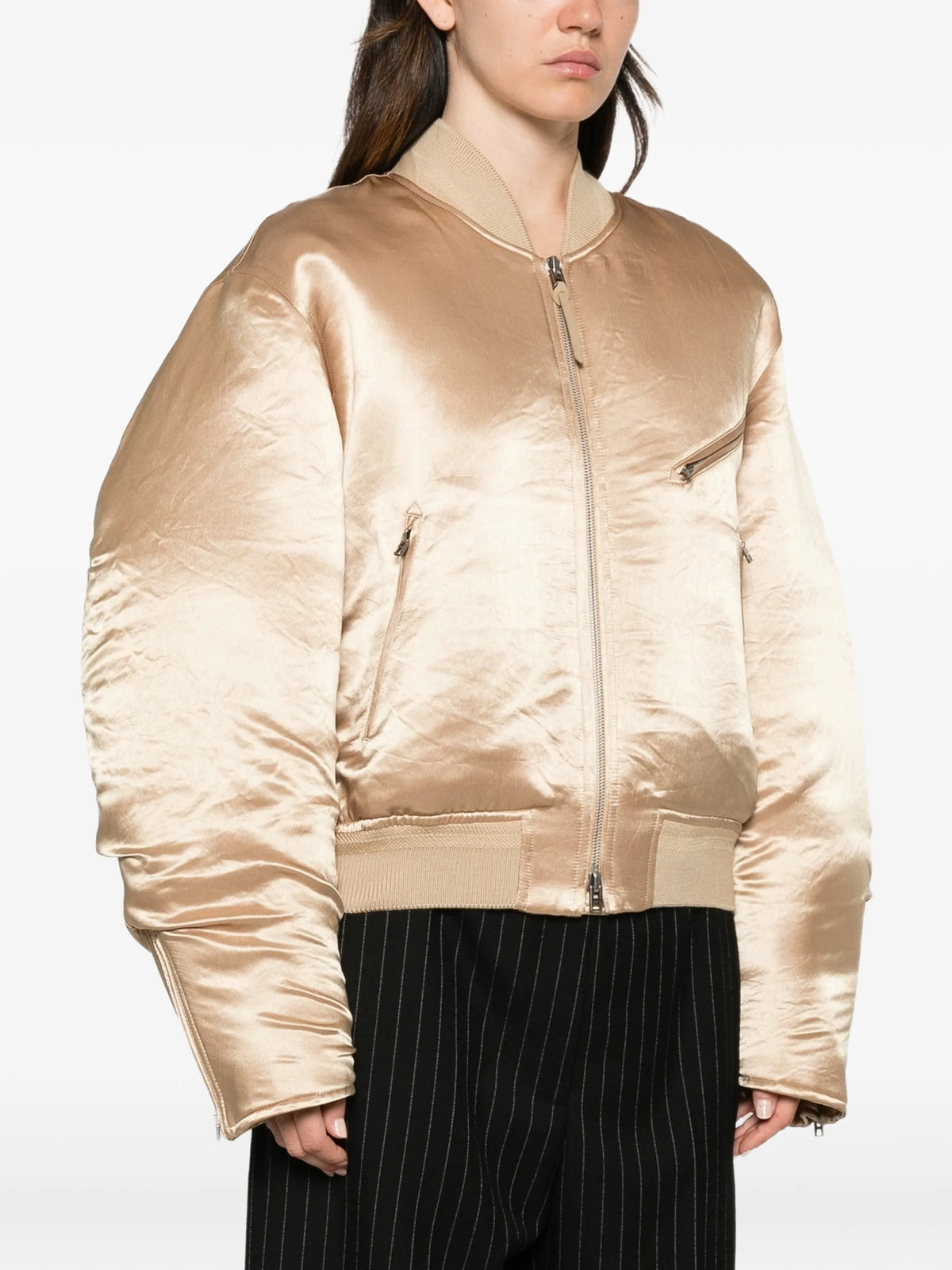 padded satin bomber jacket
