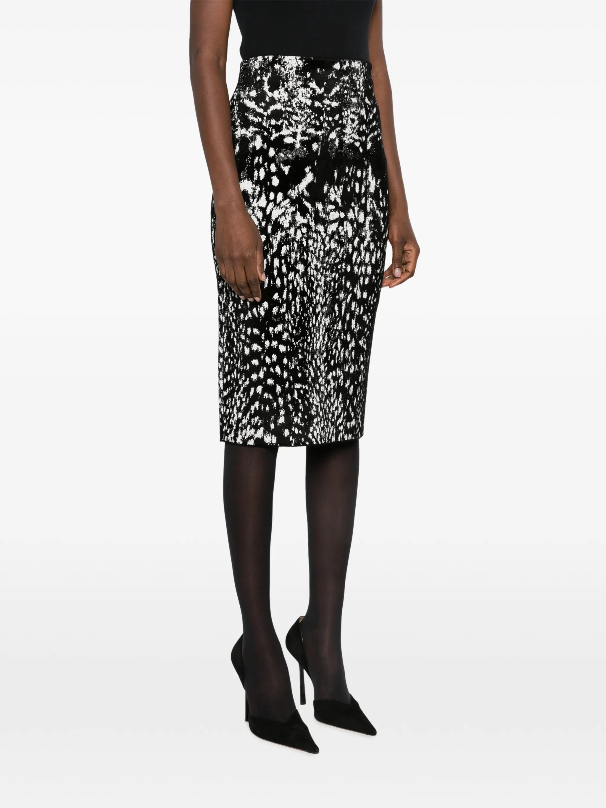 lynx jacquard velvet pencil skirt with front slit