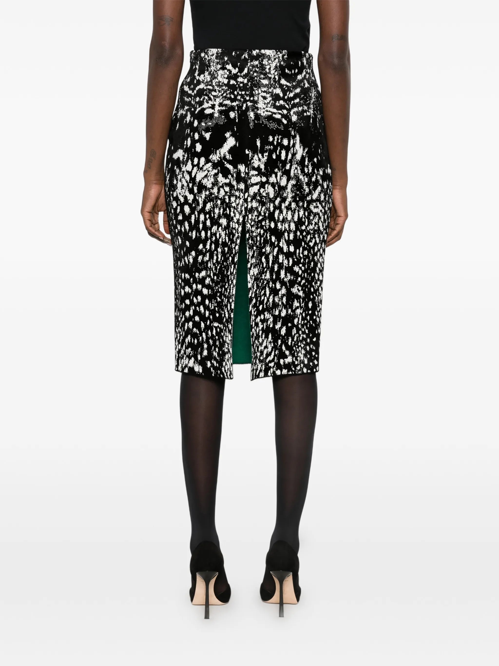 lynx jacquard velvet pencil skirt with front slit