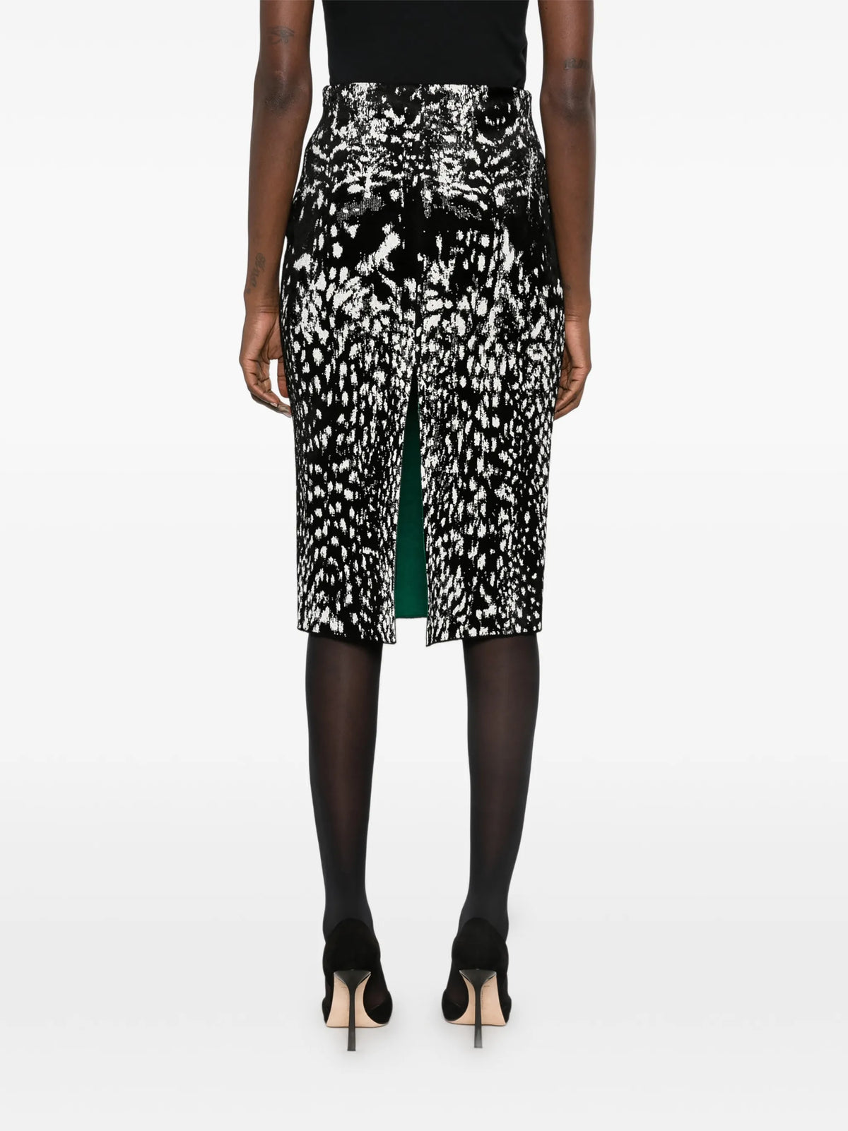 lynx jacquard velvet pencil skirt with front slit
