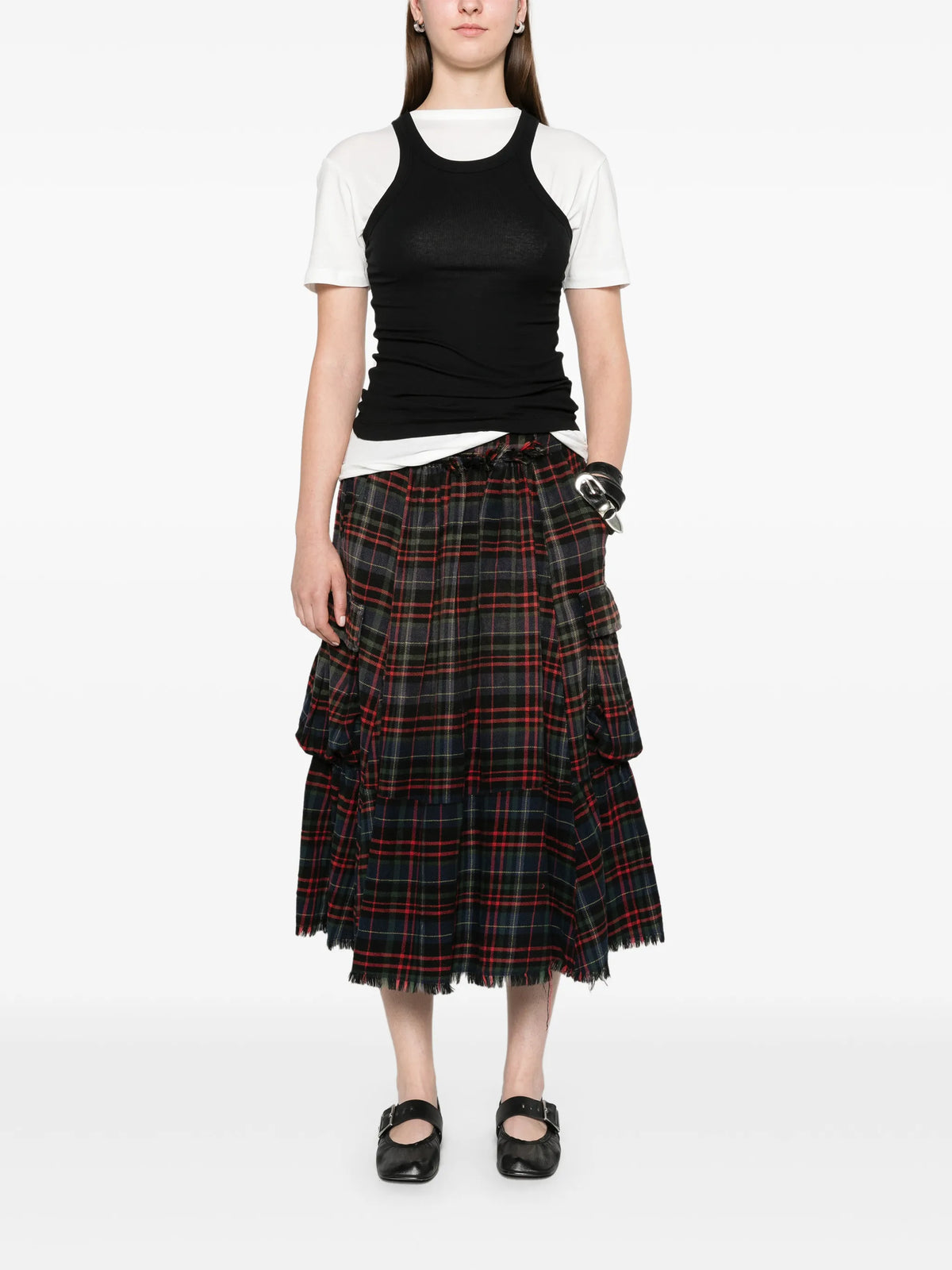 raw-hem gathered cargo skirt