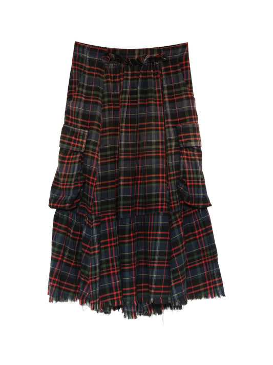 raw-hem gathered cargo skirt