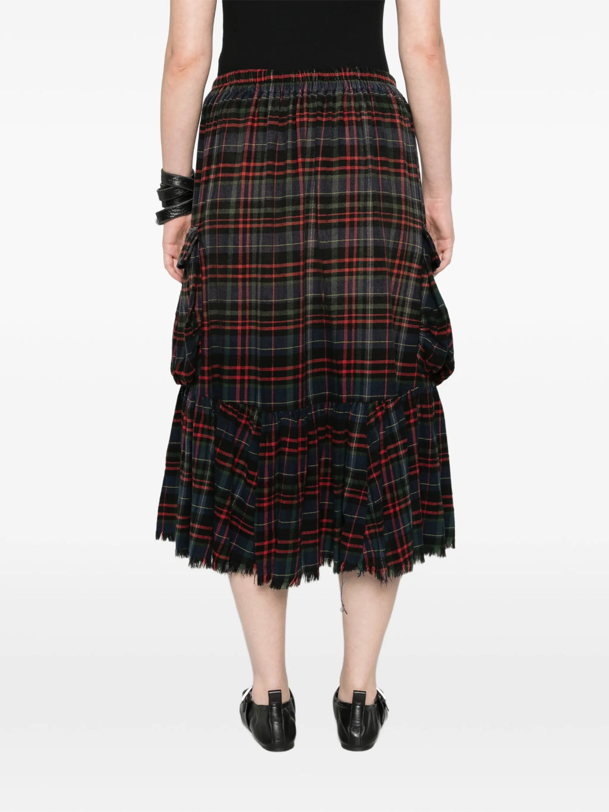 raw-hem gathered cargo skirt