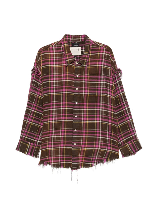 shredded-seam drop-neck shirt