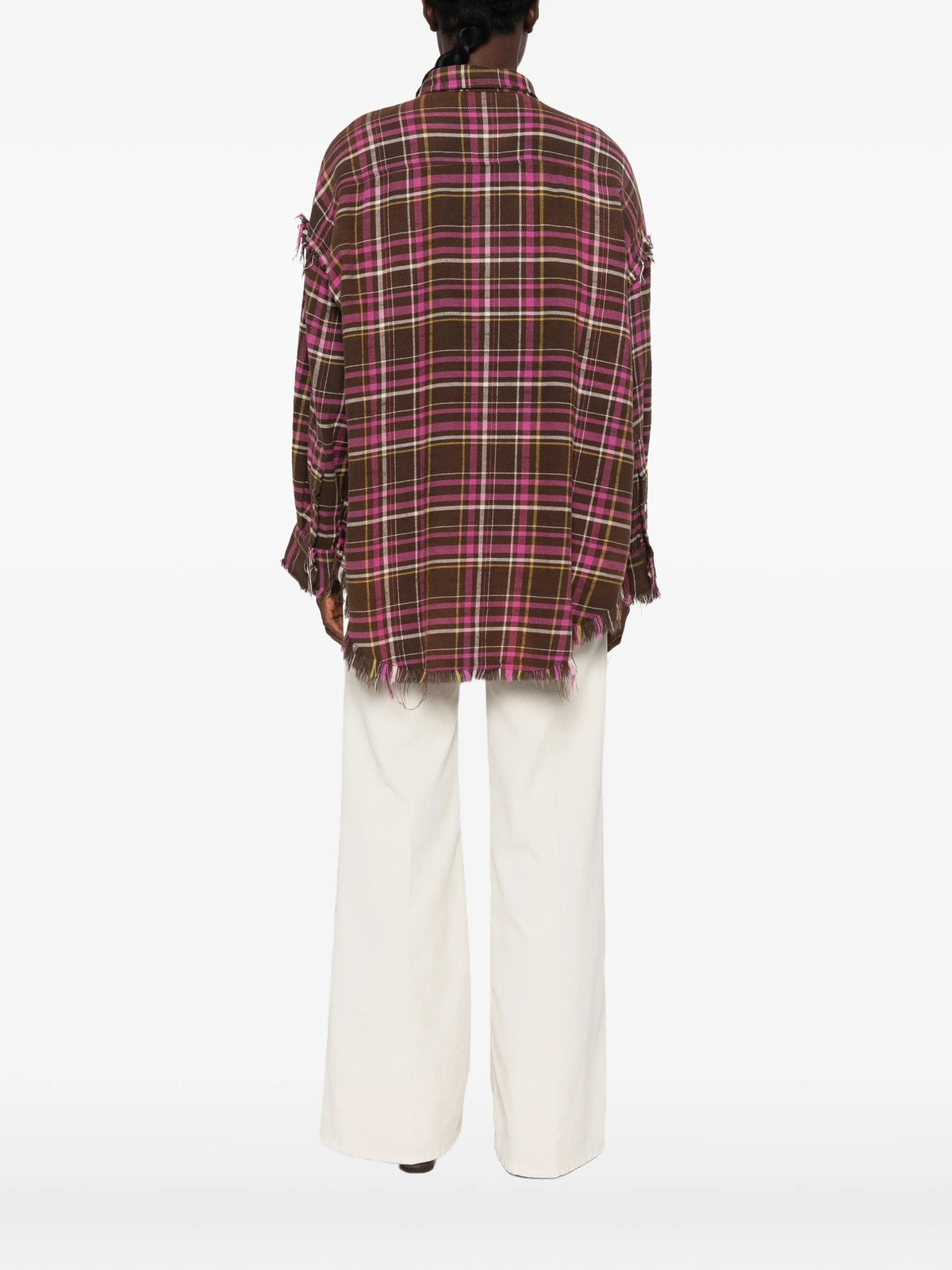 shredded-seam drop-neck shirt