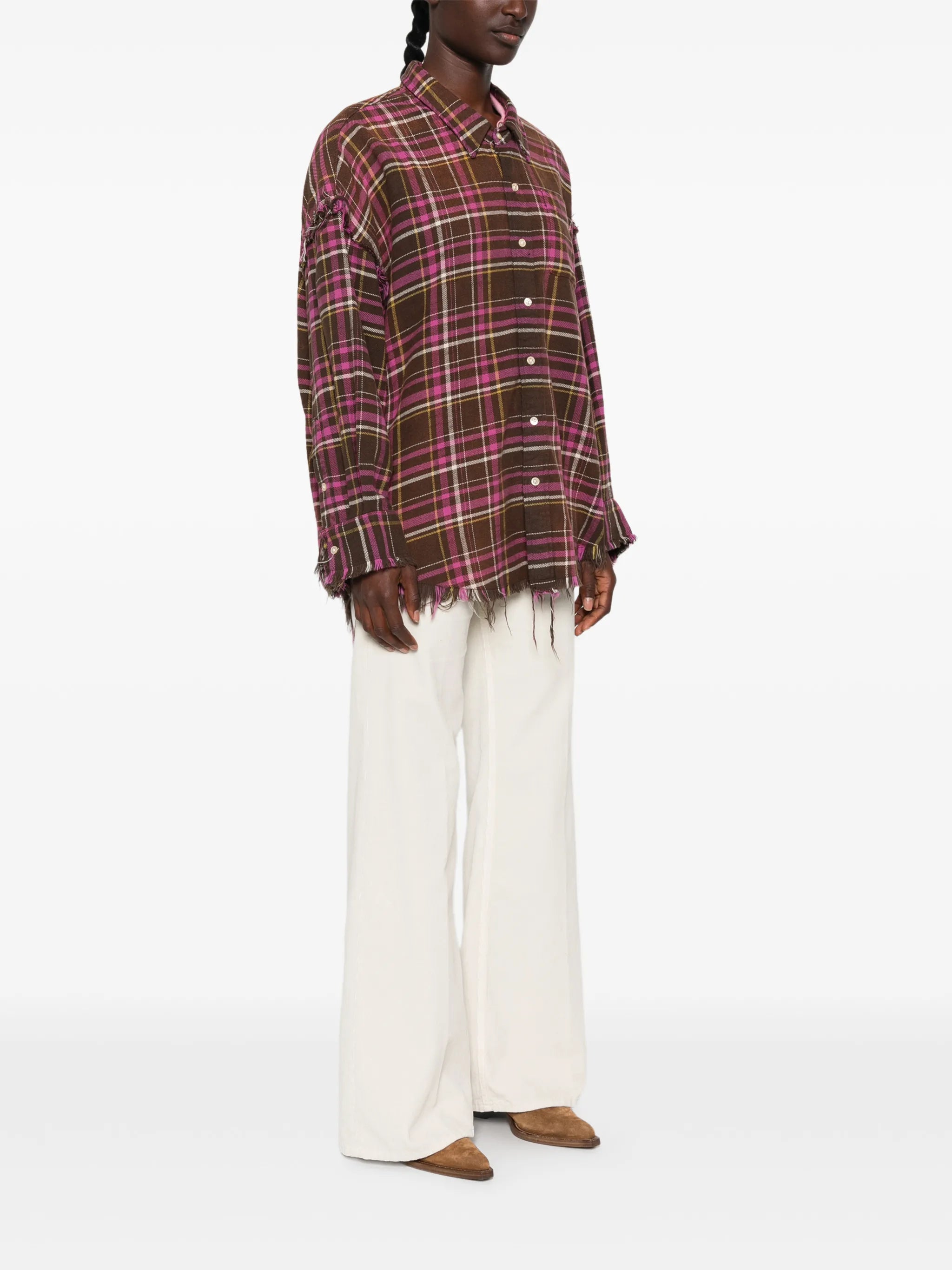 shredded-seam drop-neck shirt