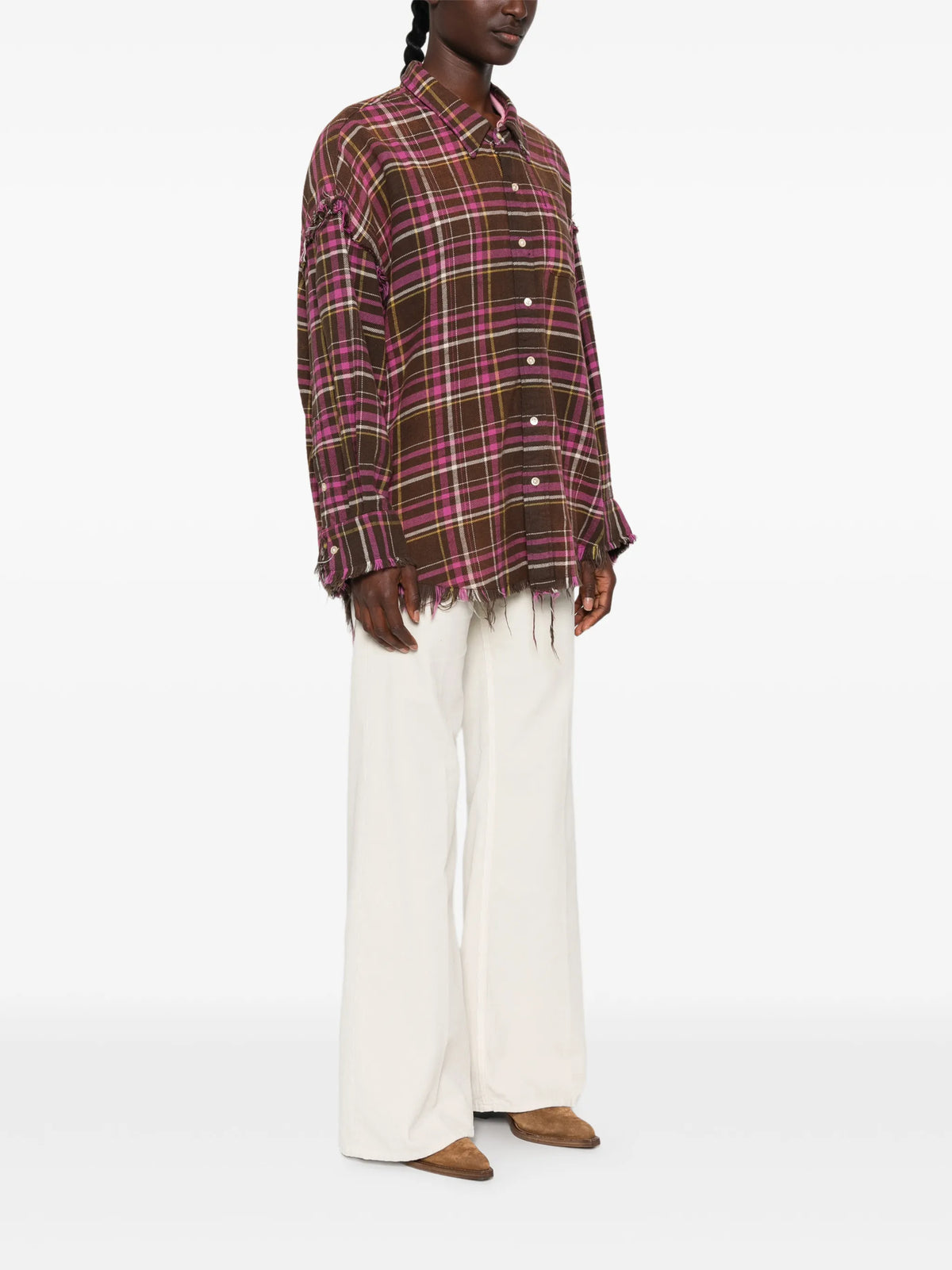 shredded-seam drop-neck shirt