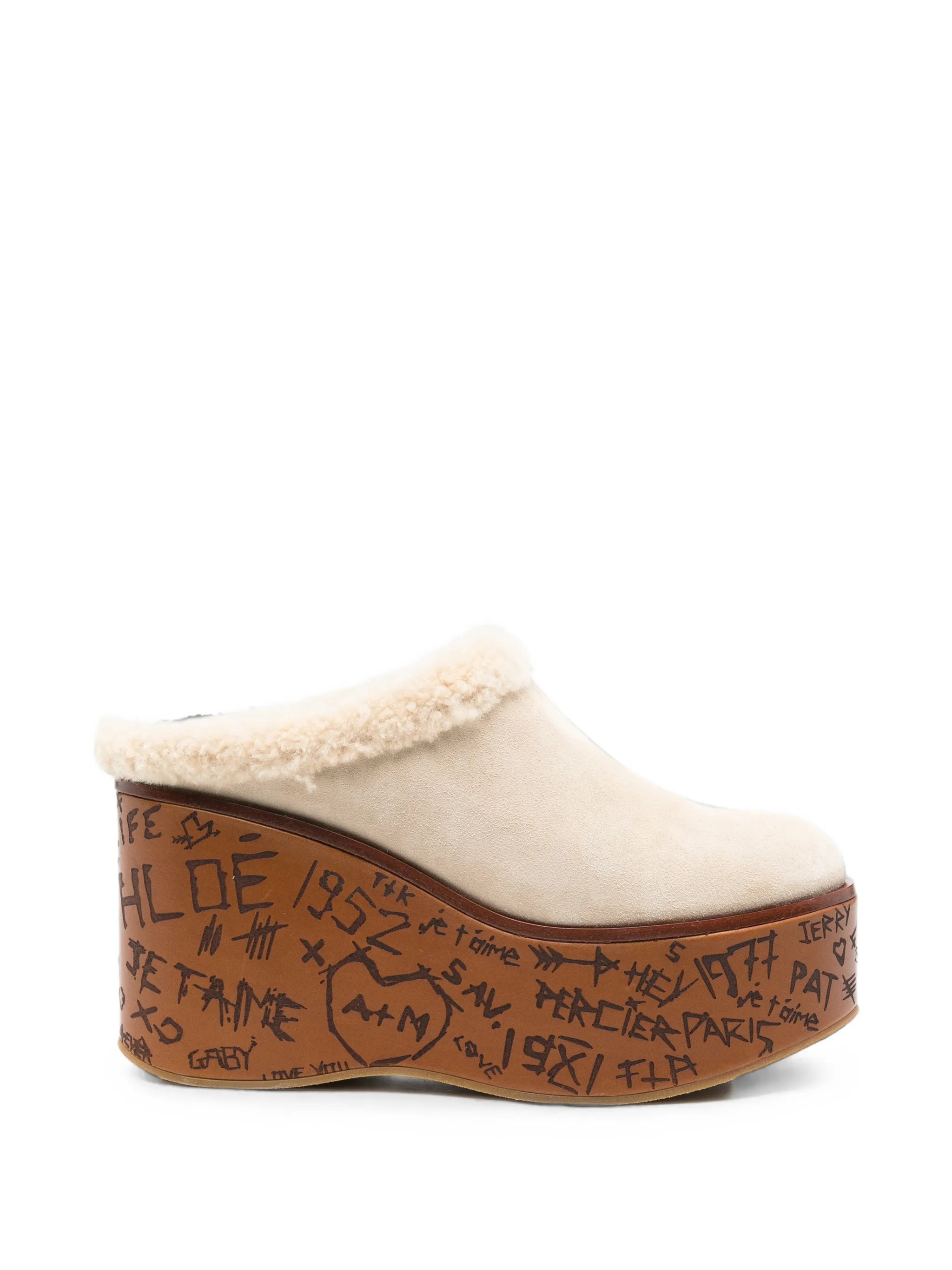 Maxime shearling-trim wedge mules