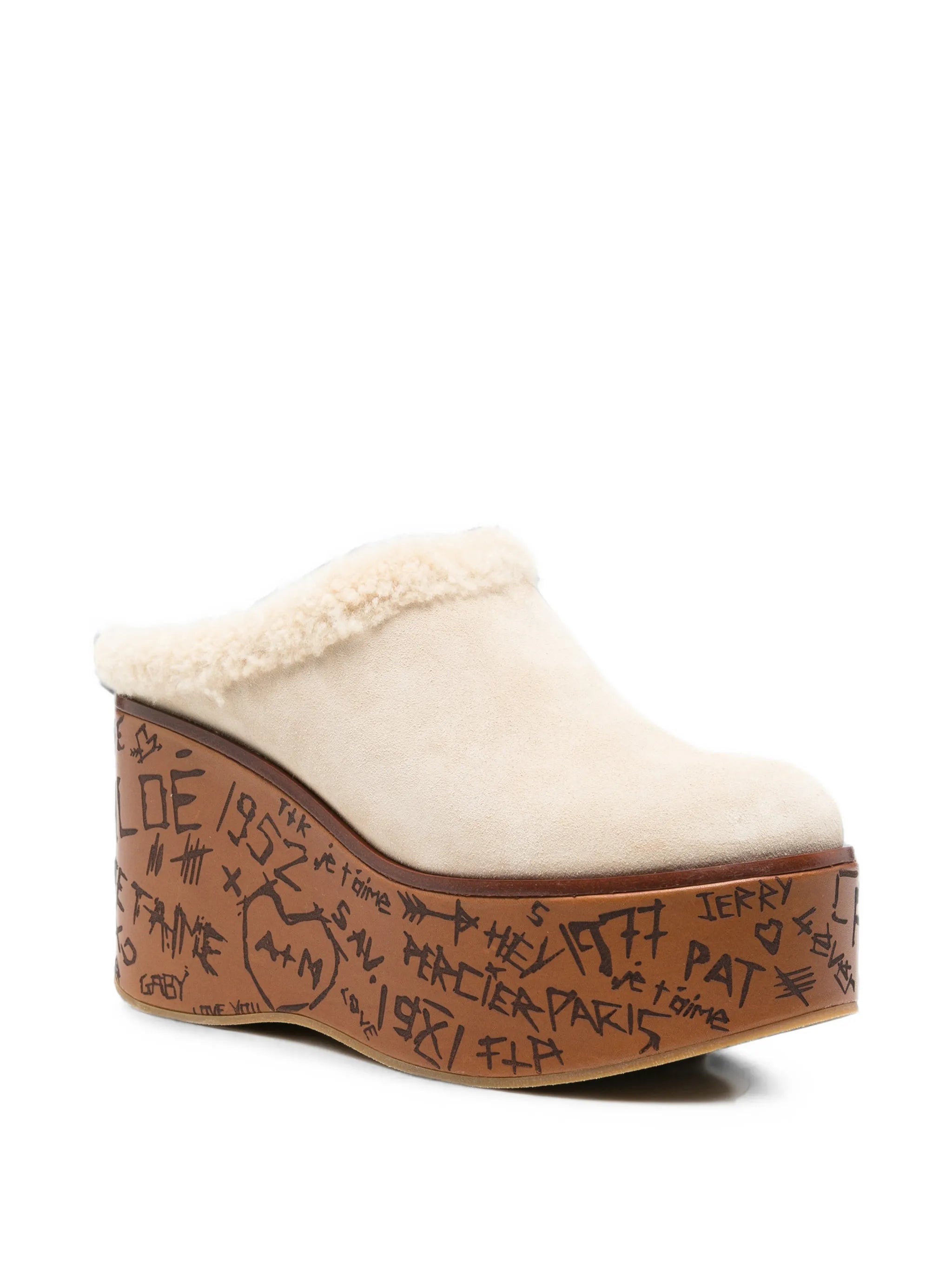 Maxime shearling-trim wedge mules
