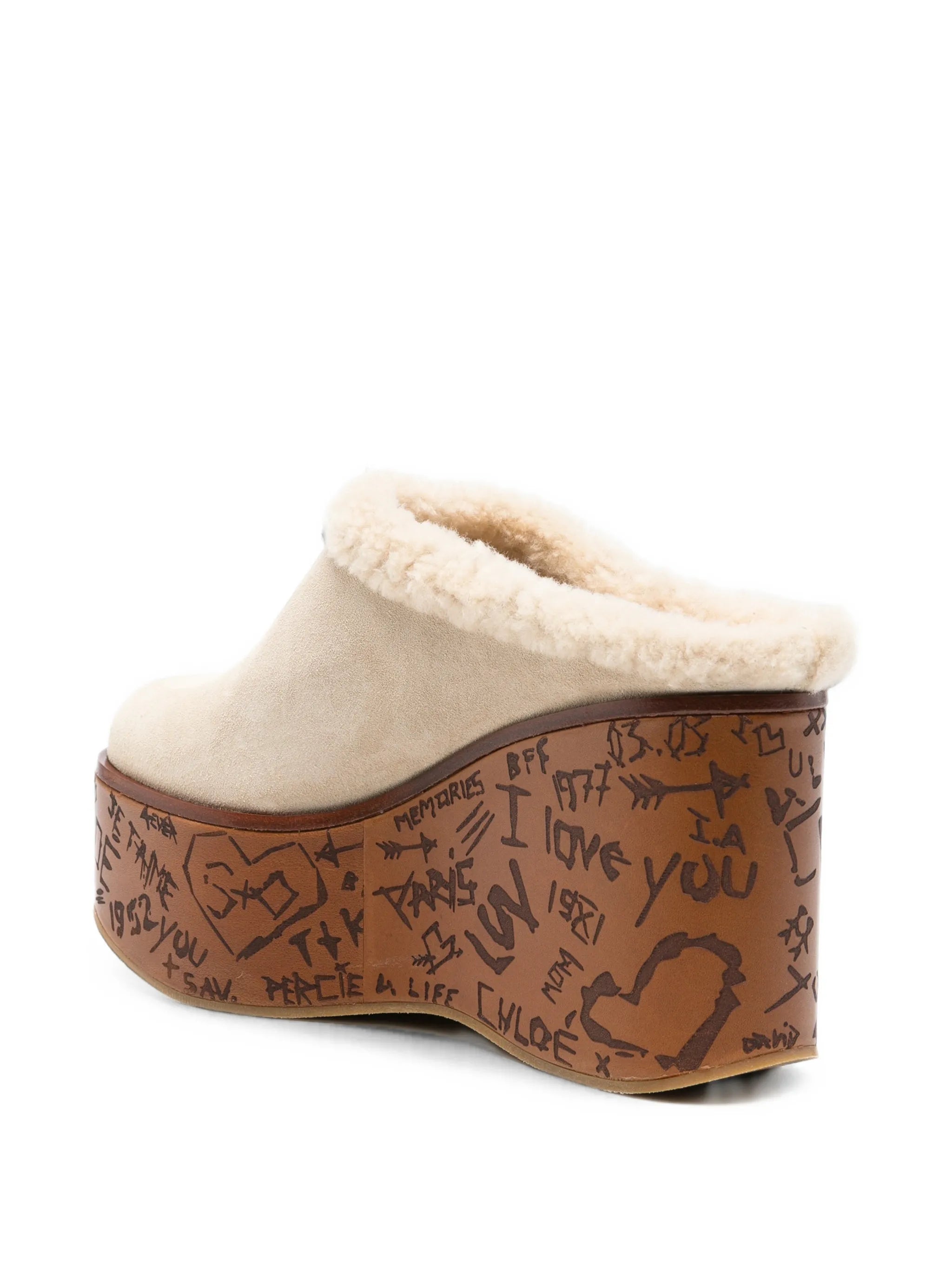 Maxime shearling-trim wedge mules