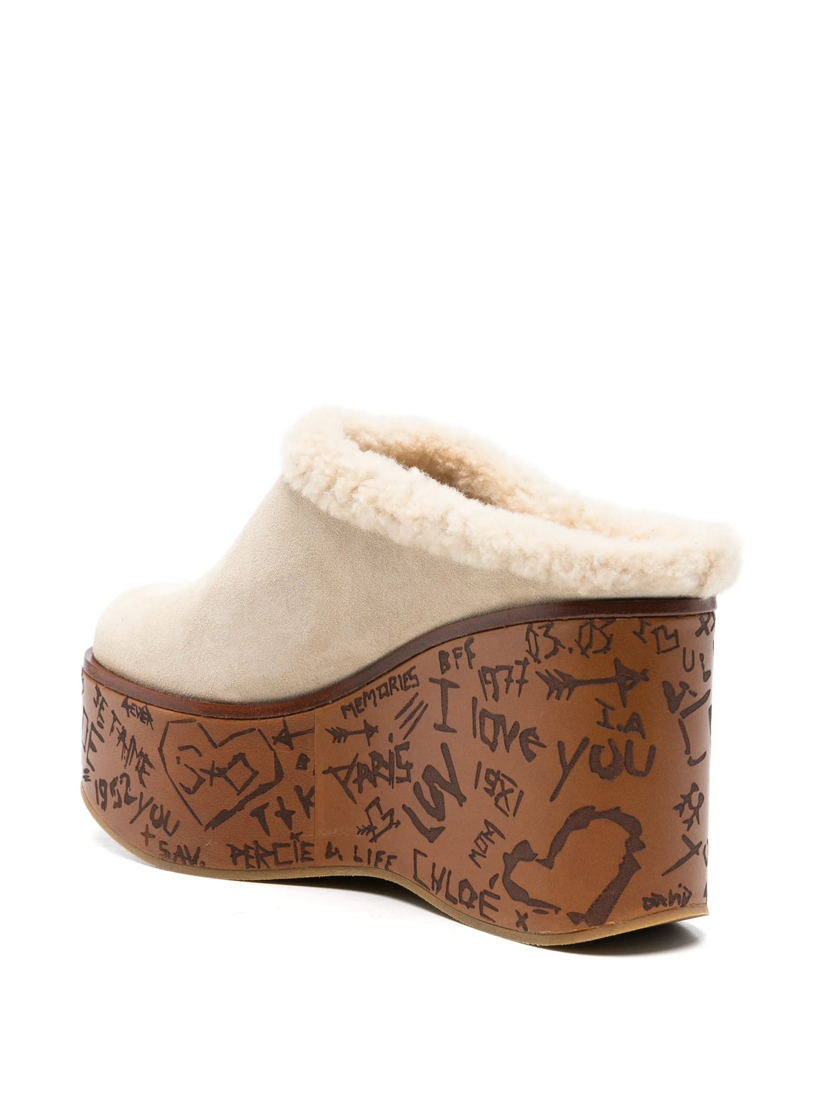 Maxime shearling-trim wedge mules