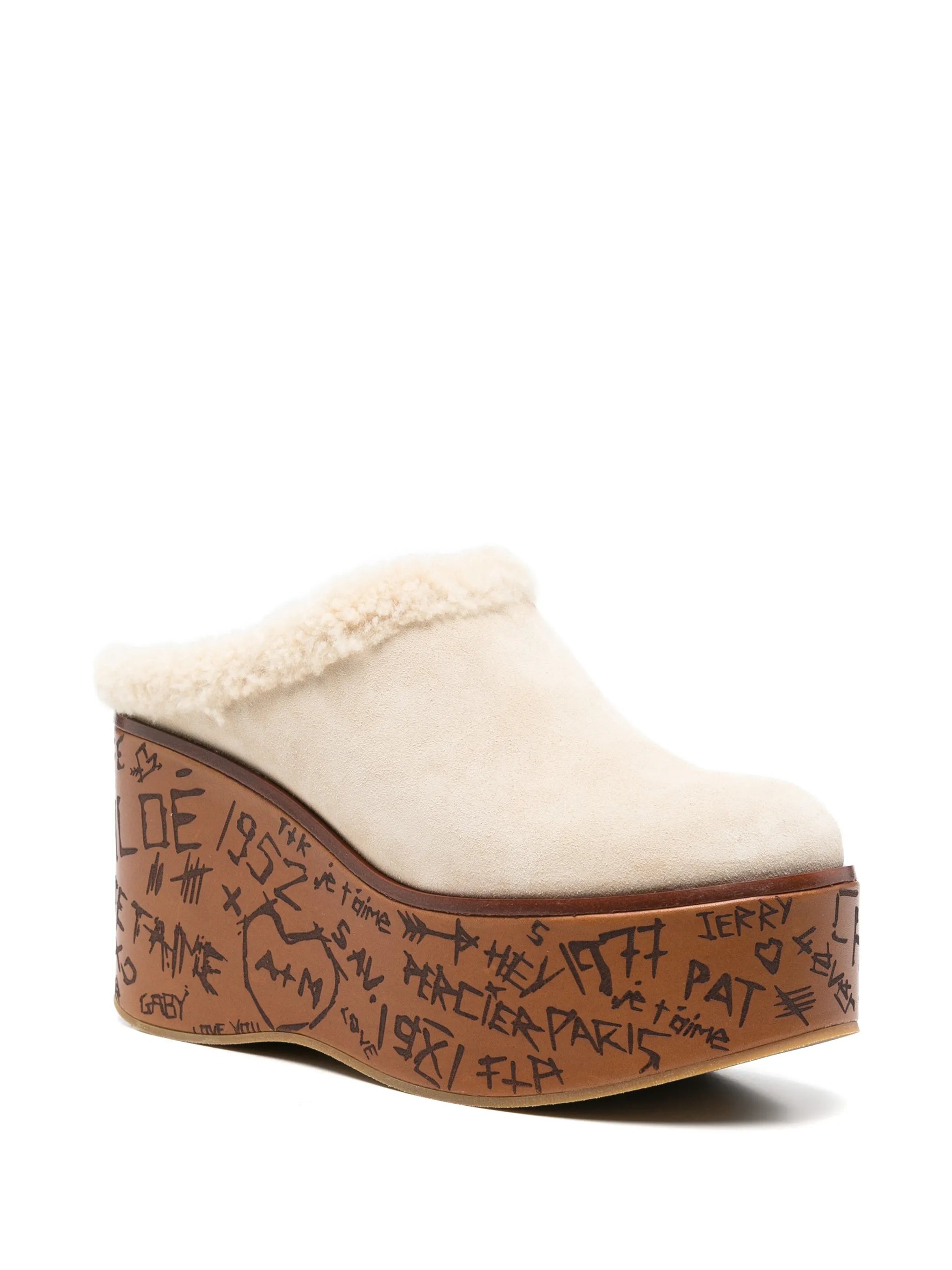 Maxime shearling-trim wedge mules