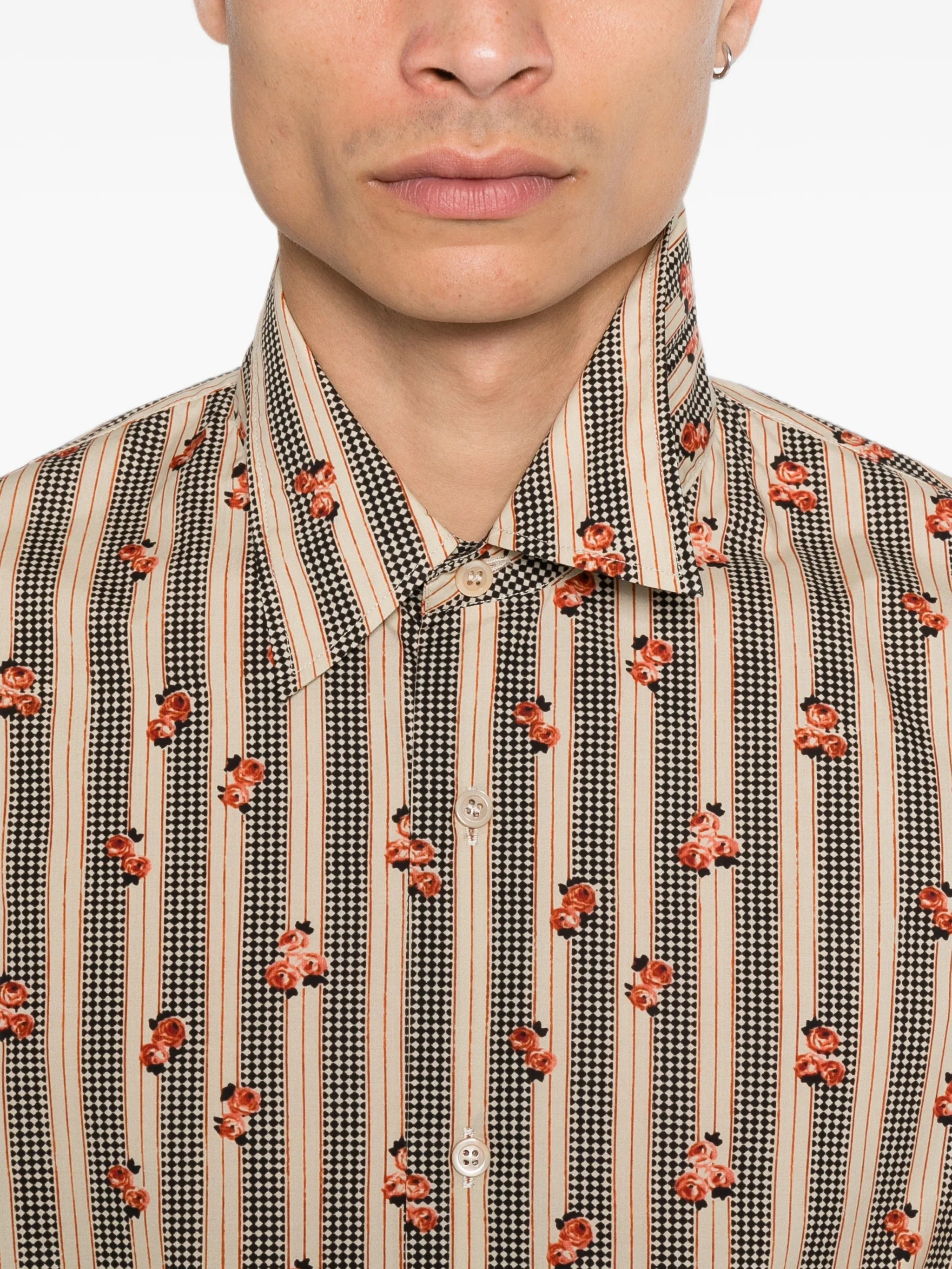 floral-stripe print shirt