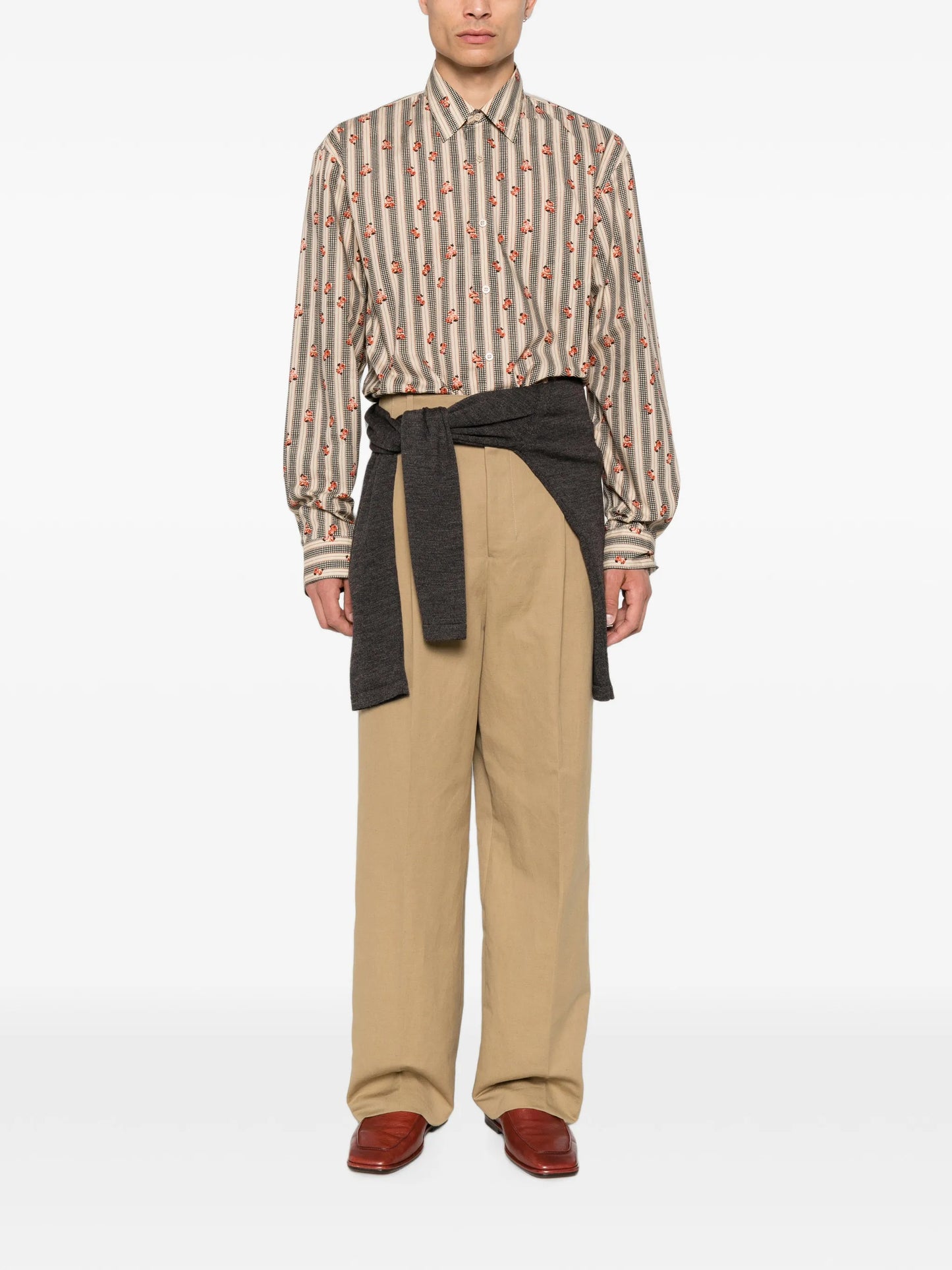 floral-stripe print shirt