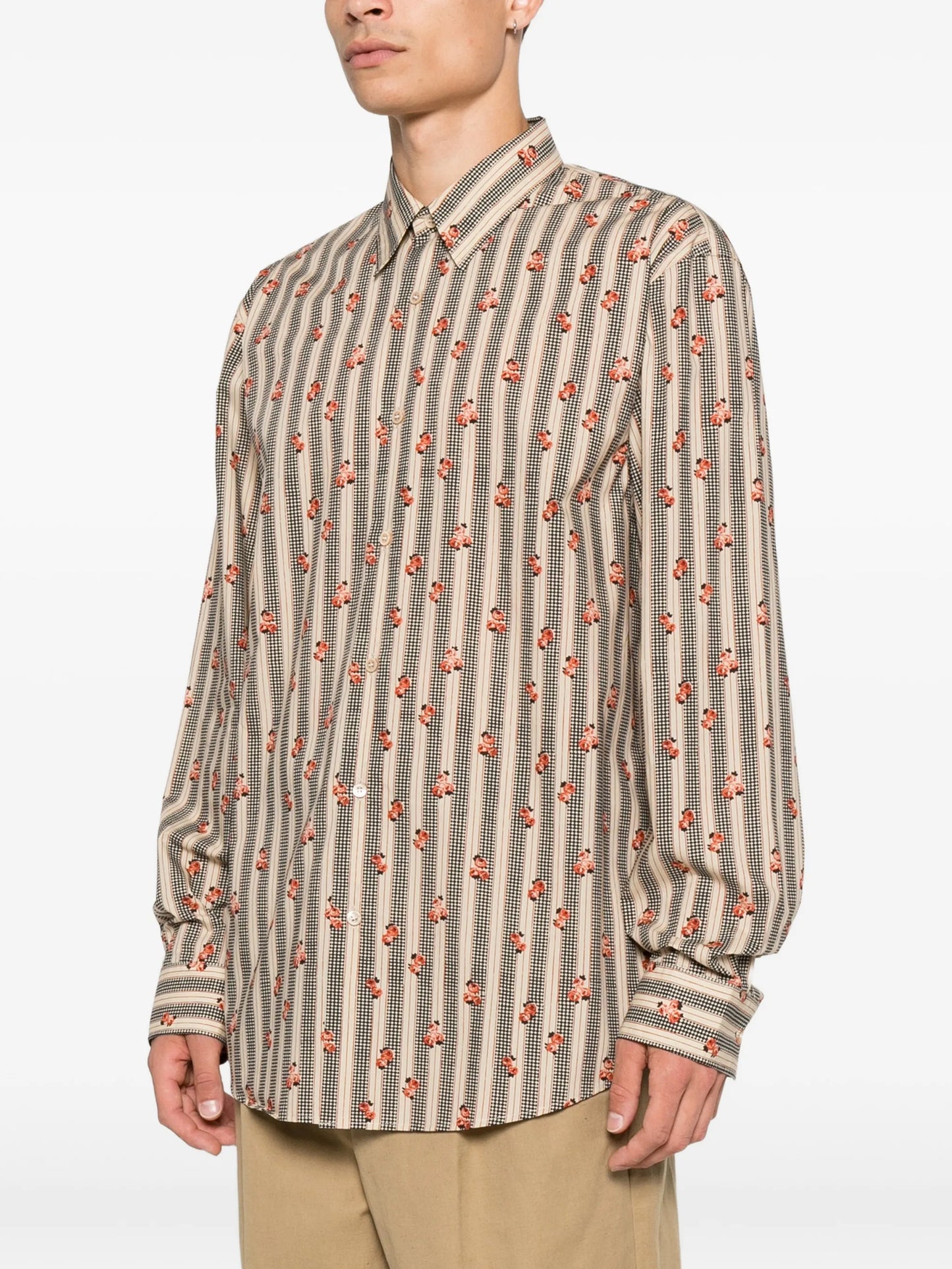 floral-stripe print shirt